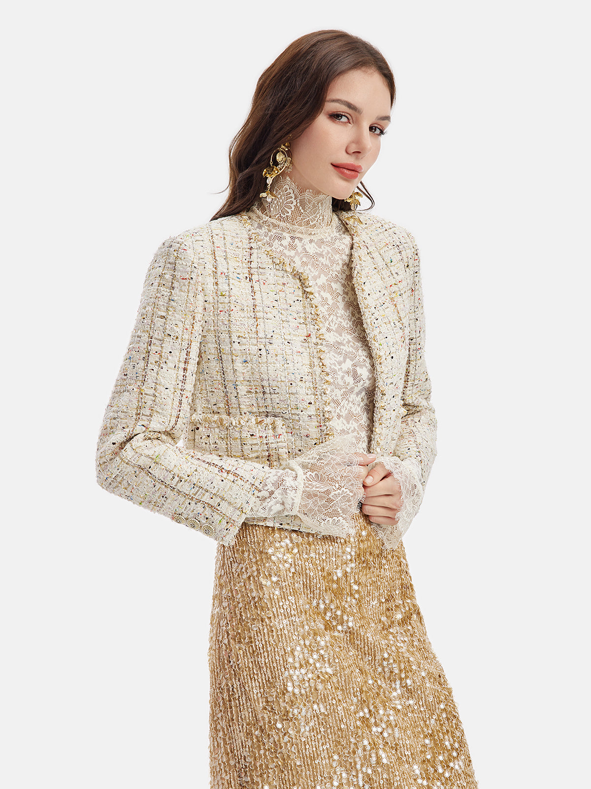 Französische Goldtweed-Perlenjacke