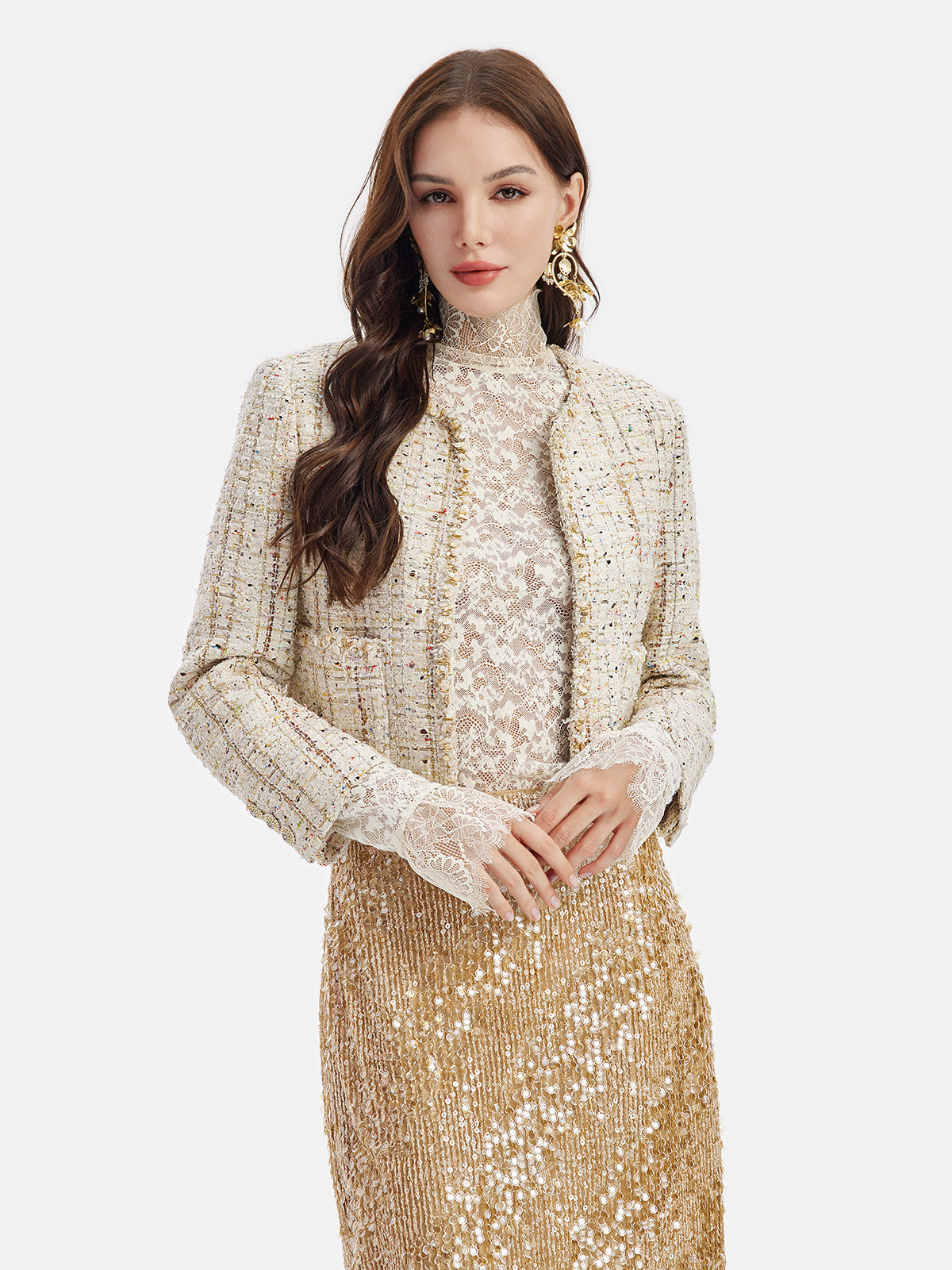 Französische Goldtweed-Perlenjacke