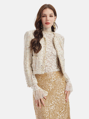Französische Goldtweed-Perlenjacke