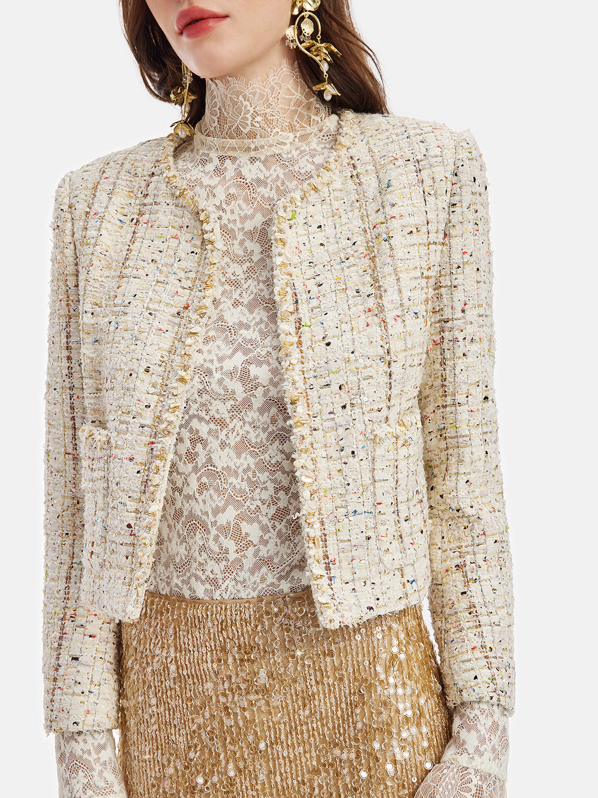 Französische Goldtweed-Perlenjacke