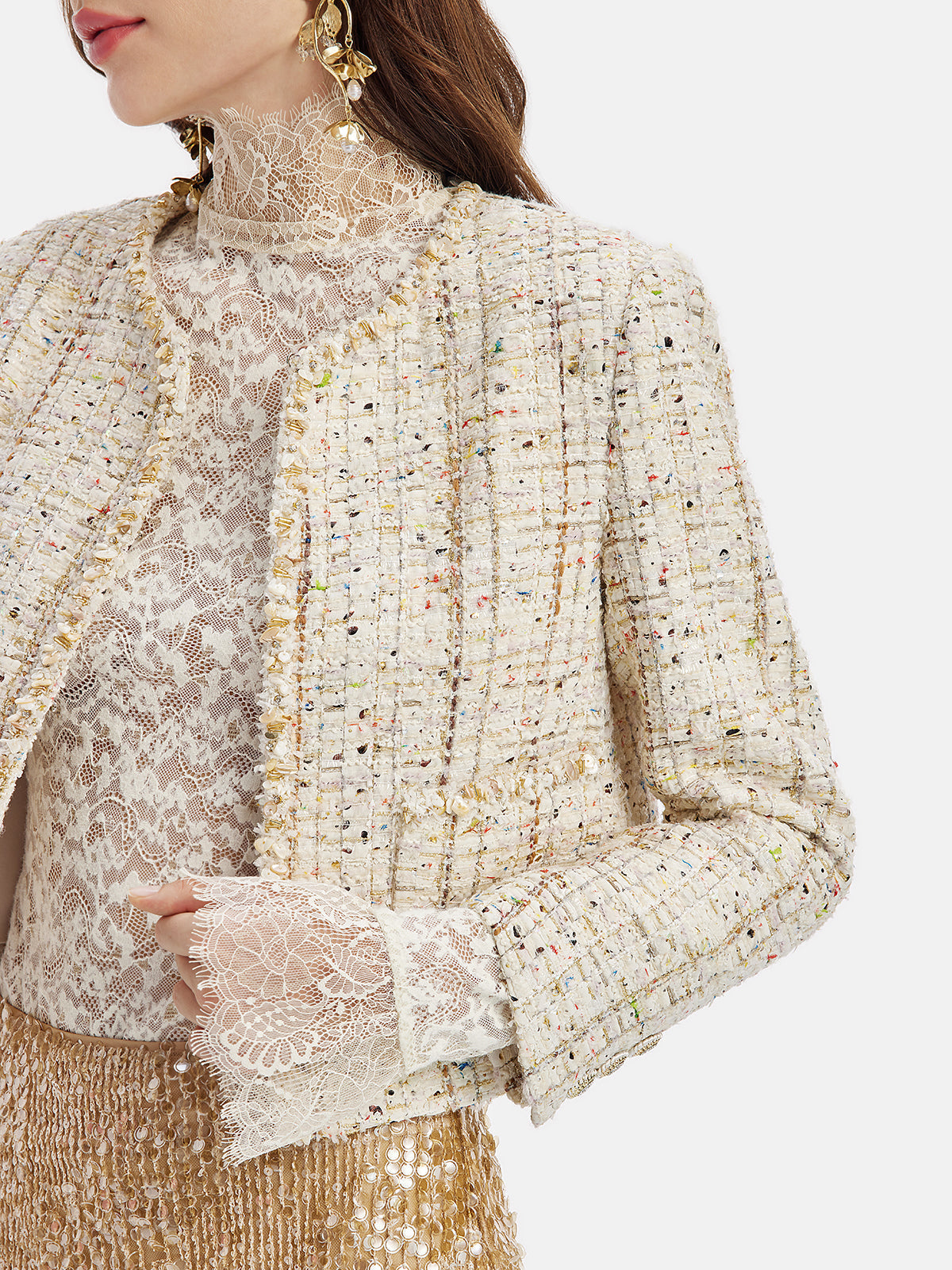 Französische Goldtweed-Perlenjacke