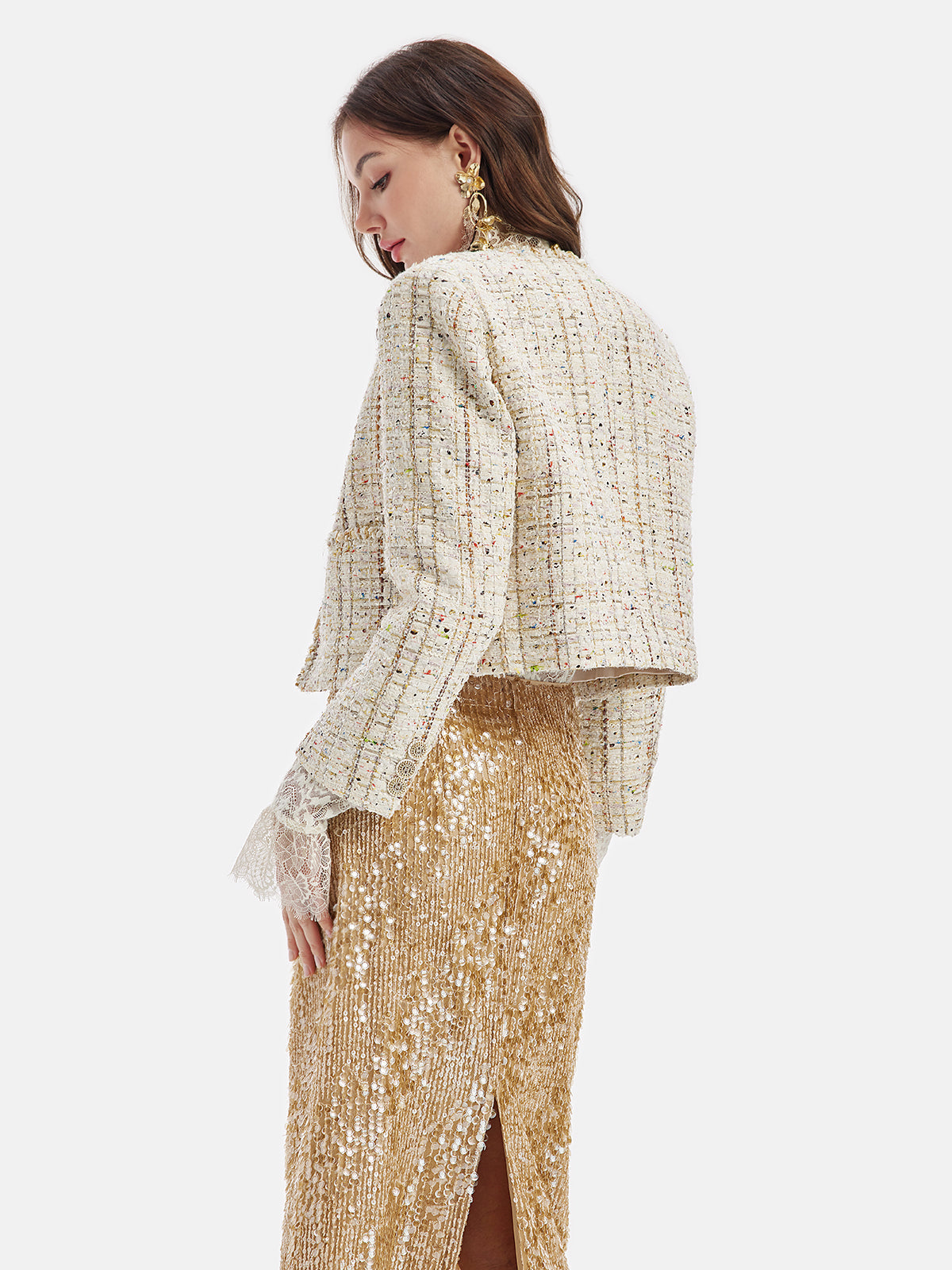 Französische Goldtweed-Perlenjacke