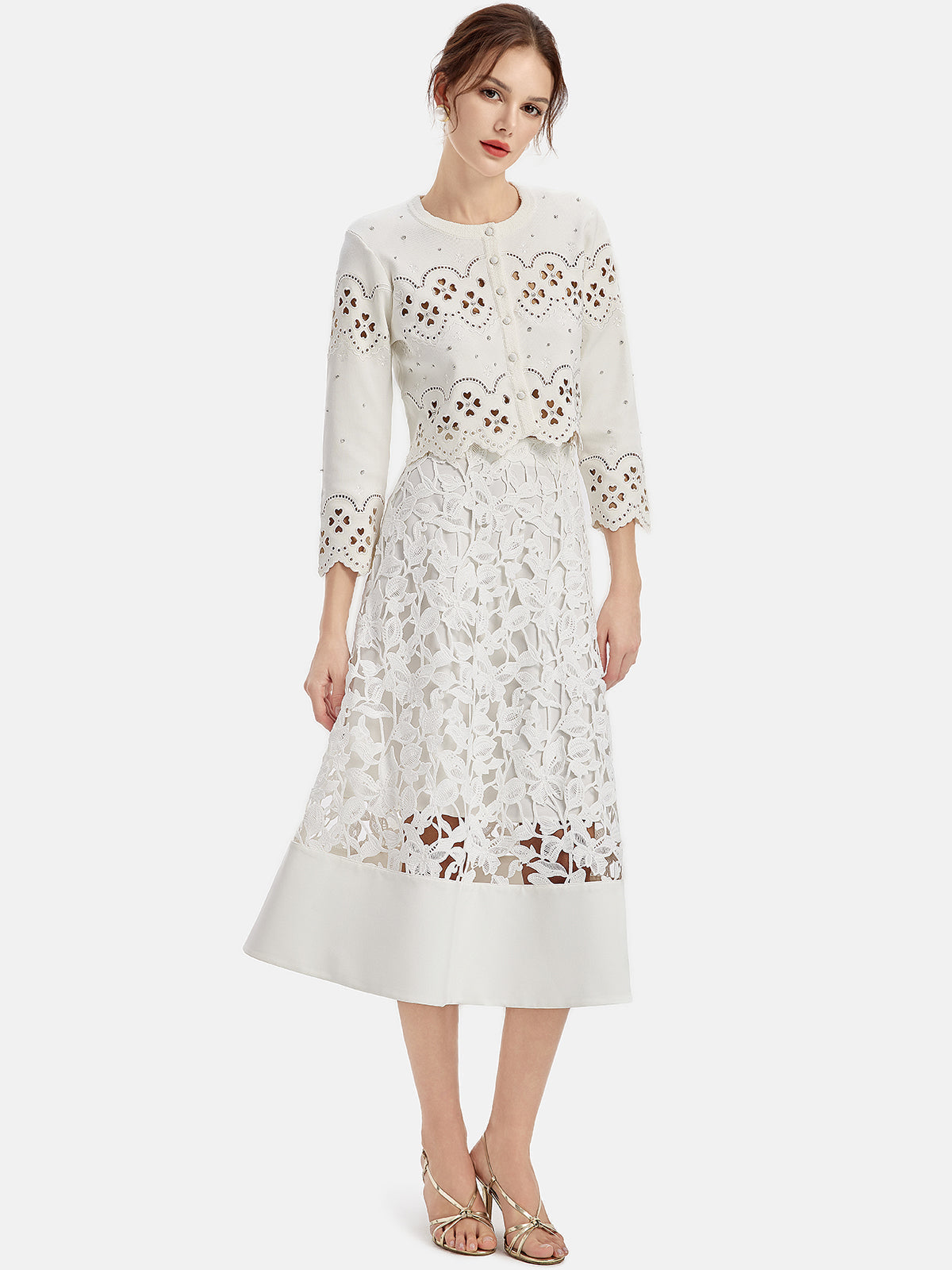 Lace Embroidered Hand-Decorated Knitted Cardigan