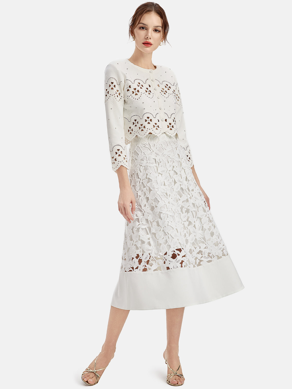 Lace Embroidered Hand-Decorated Knitted Cardigan