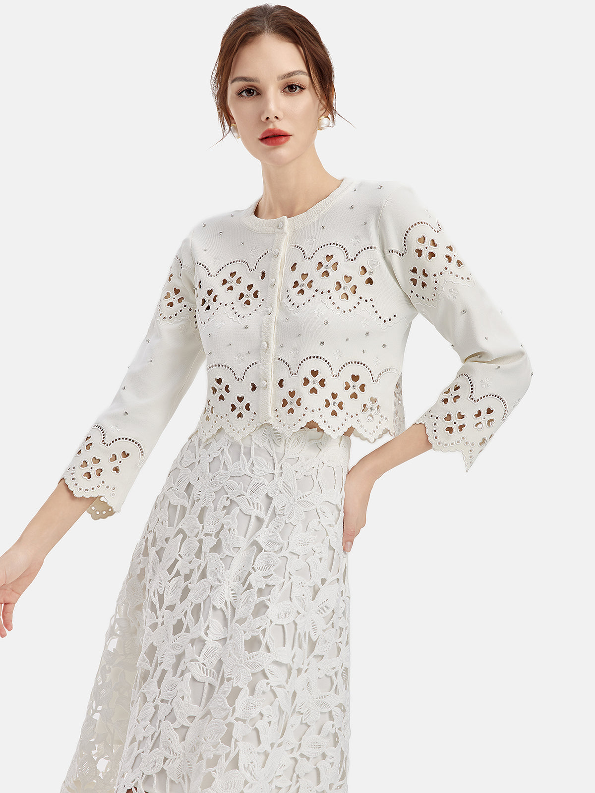 Lace Embroidered Hand-Decorated Knitted Cardigan