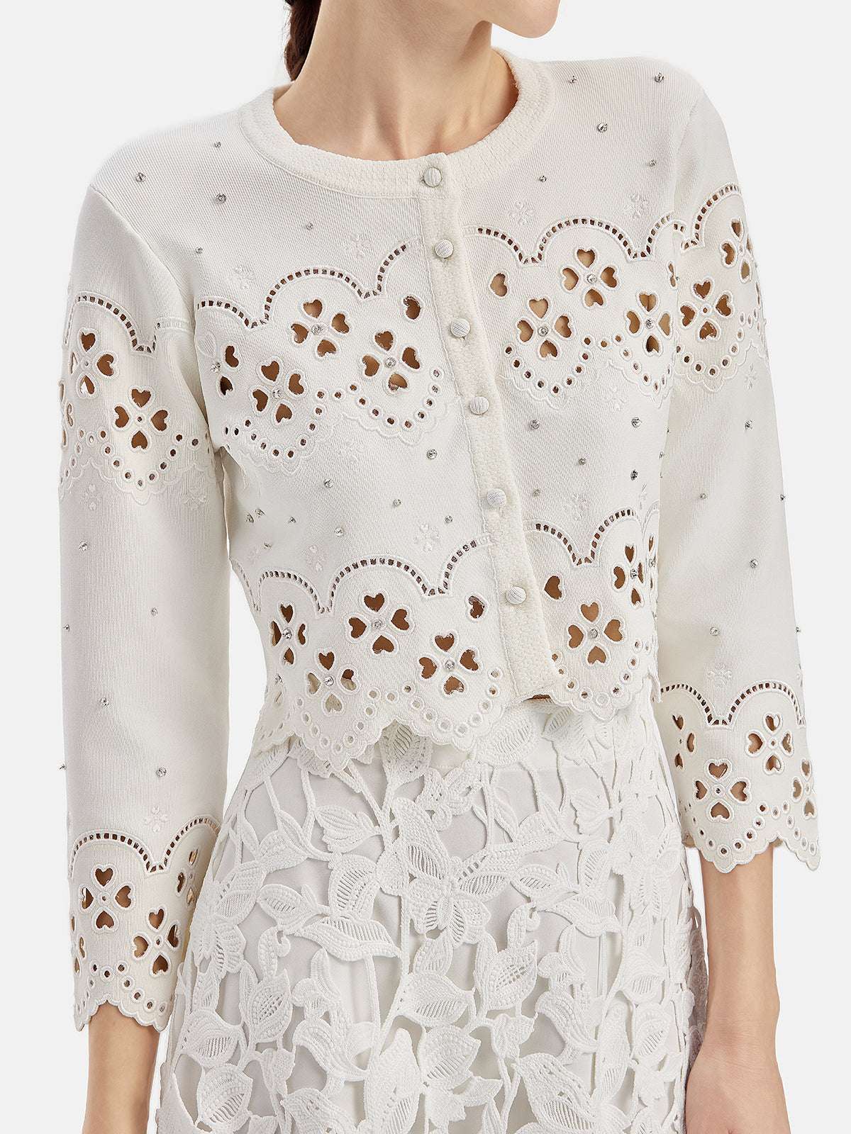 Lace Embroidered Hand-Decorated Knitted Cardigan