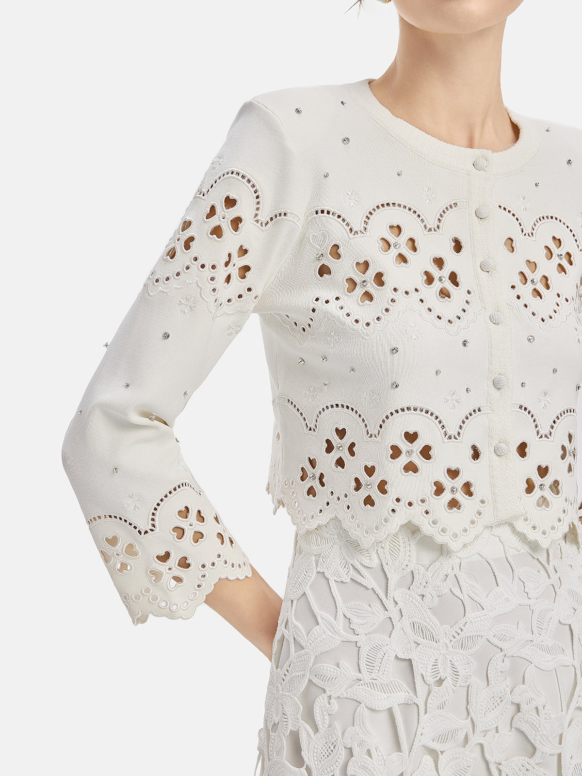 Lace Embroidered Hand-Decorated Knitted Cardigan