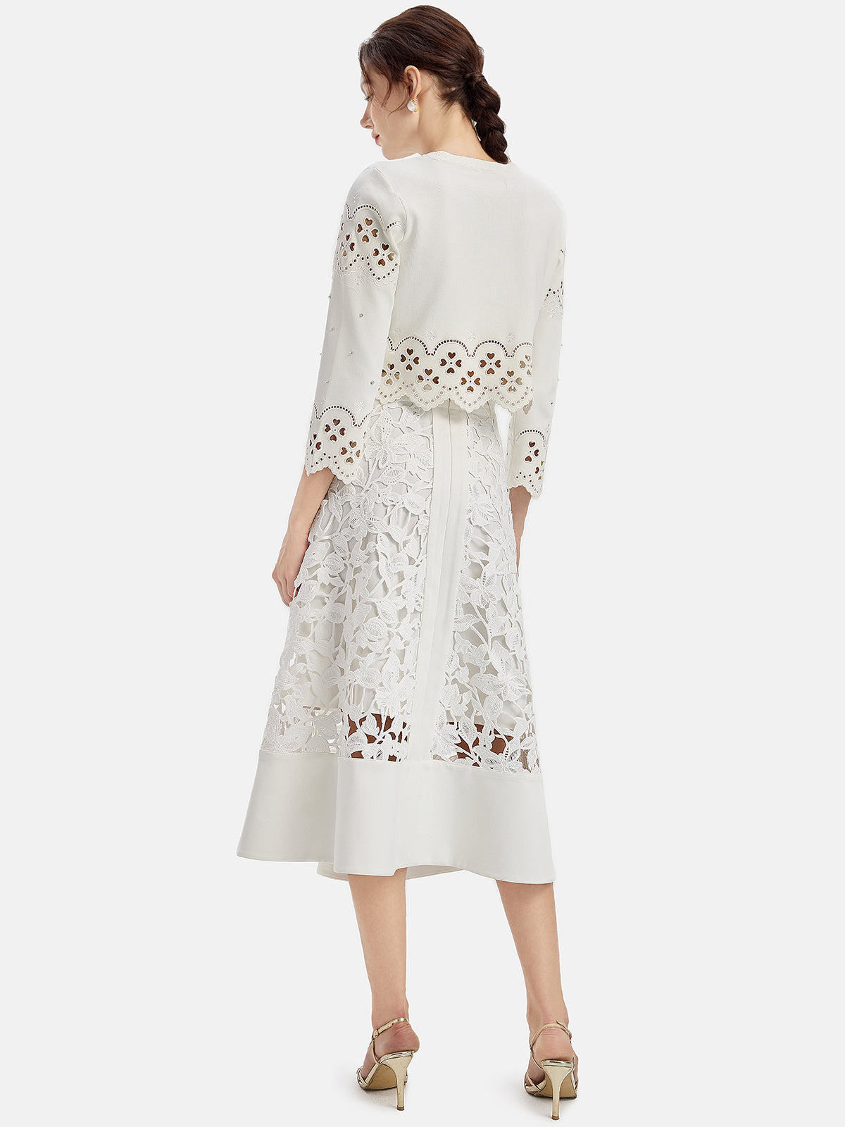 Lace Embroidered Hand-Decorated Knitted Cardigan