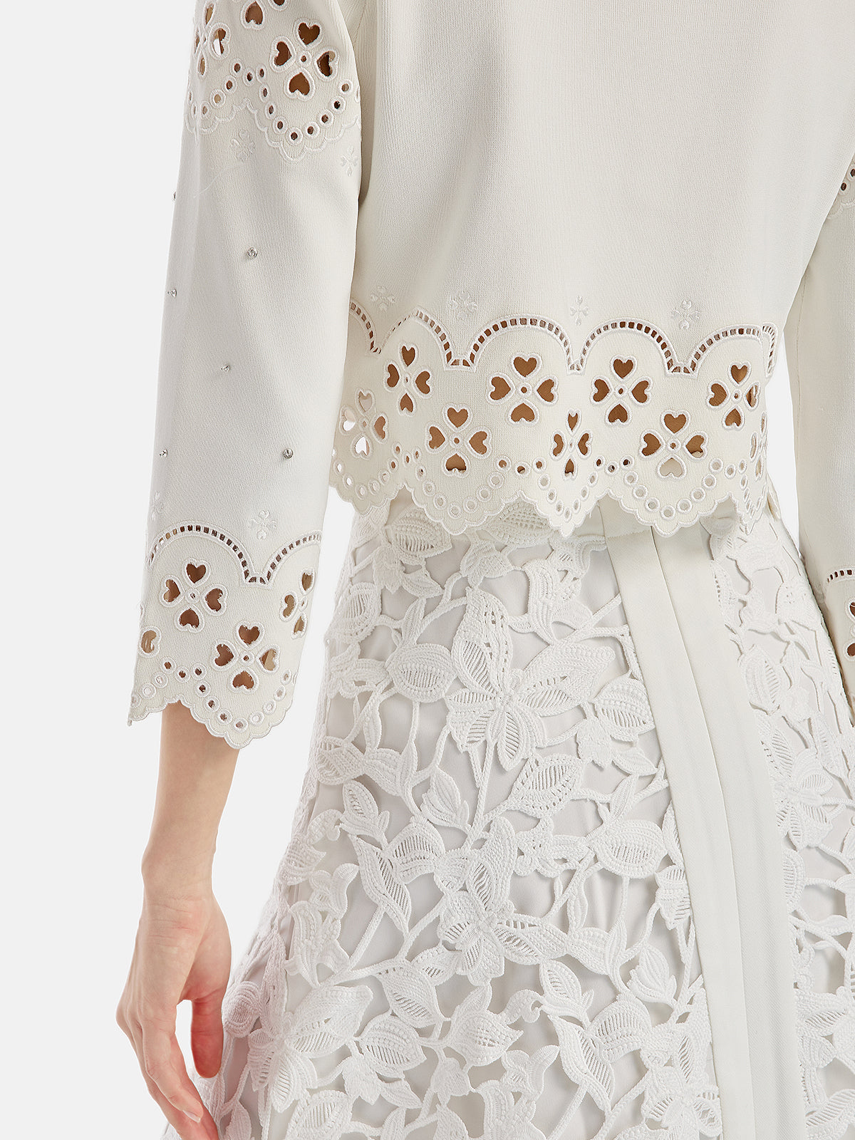 Lace Embroidered Hand-Decorated Knitted Cardigan