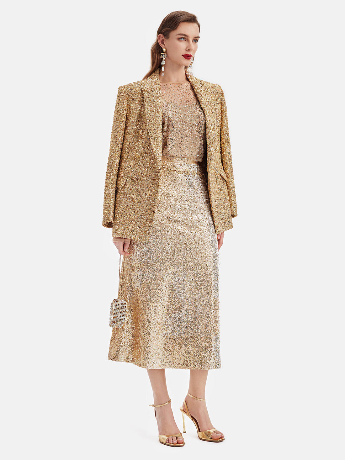 Stunning Gold Tweed Double-Breasted Jacket