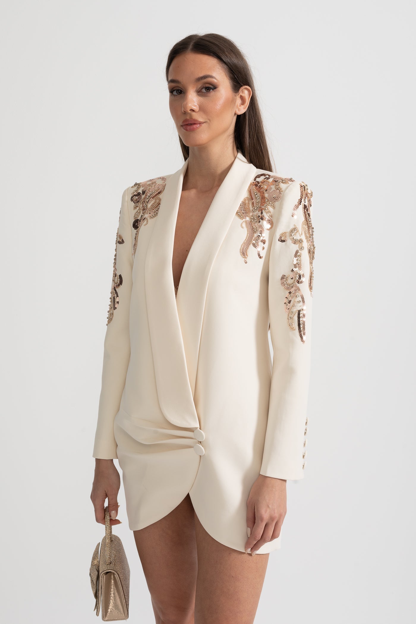 Karmaşık Omuz İşlemeli Drapeli Blazer