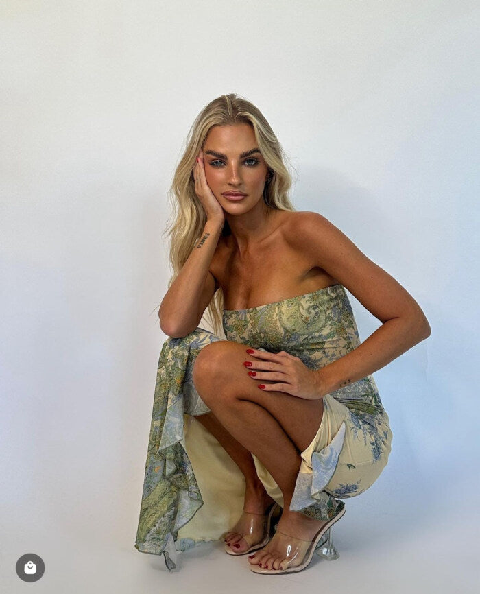 Lana Çiçekli Askısız Uzun Elbise