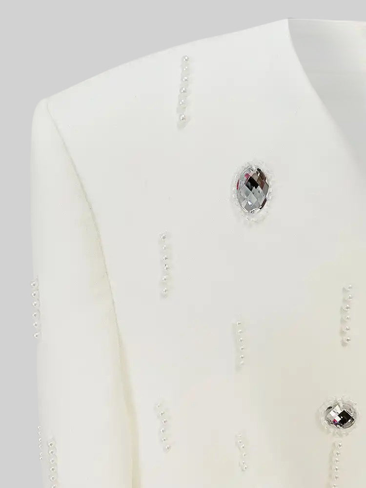 Elmas İşlemeli Takım ve Maksi Etek - Beyaz