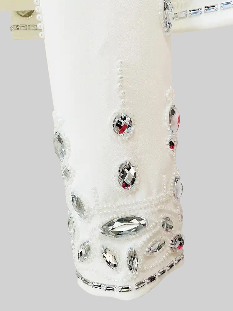 Elmas İşlemeli Takım ve Maksi Etek - Beyaz