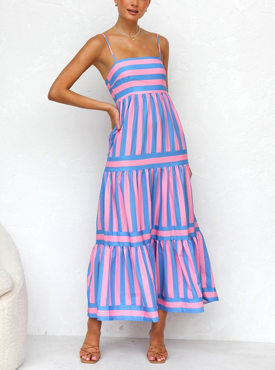 Laina Maxi Elbise Pembe/Mavi