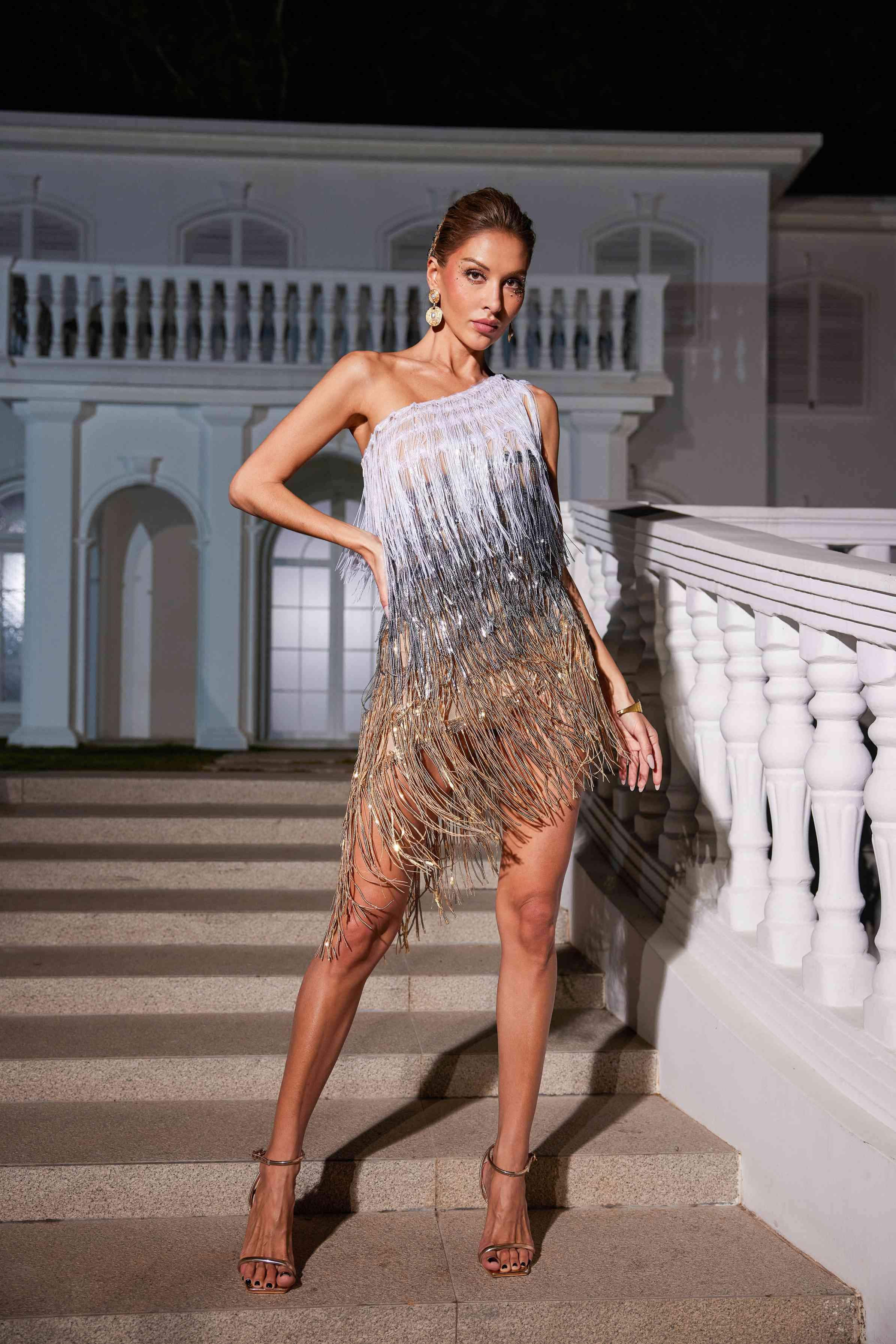 Imre One Shoulder Tassel Mini Dress