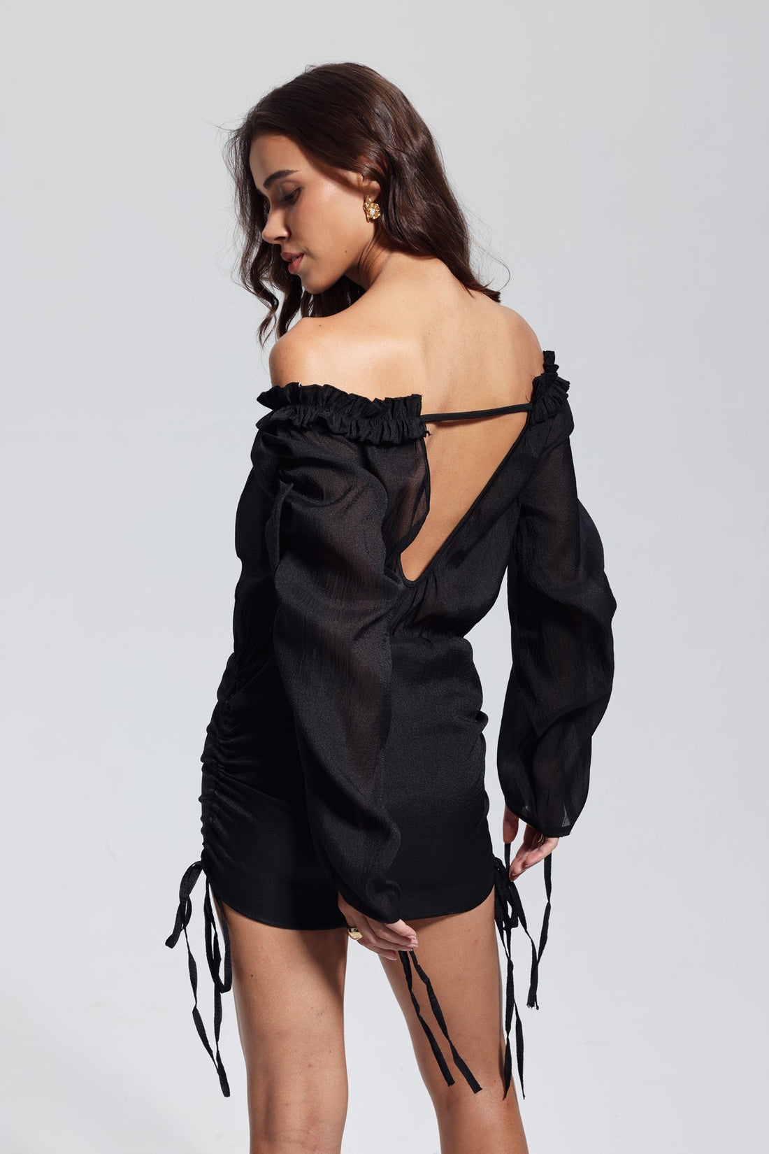 Isadora File Backless Lace Mini Dress Black