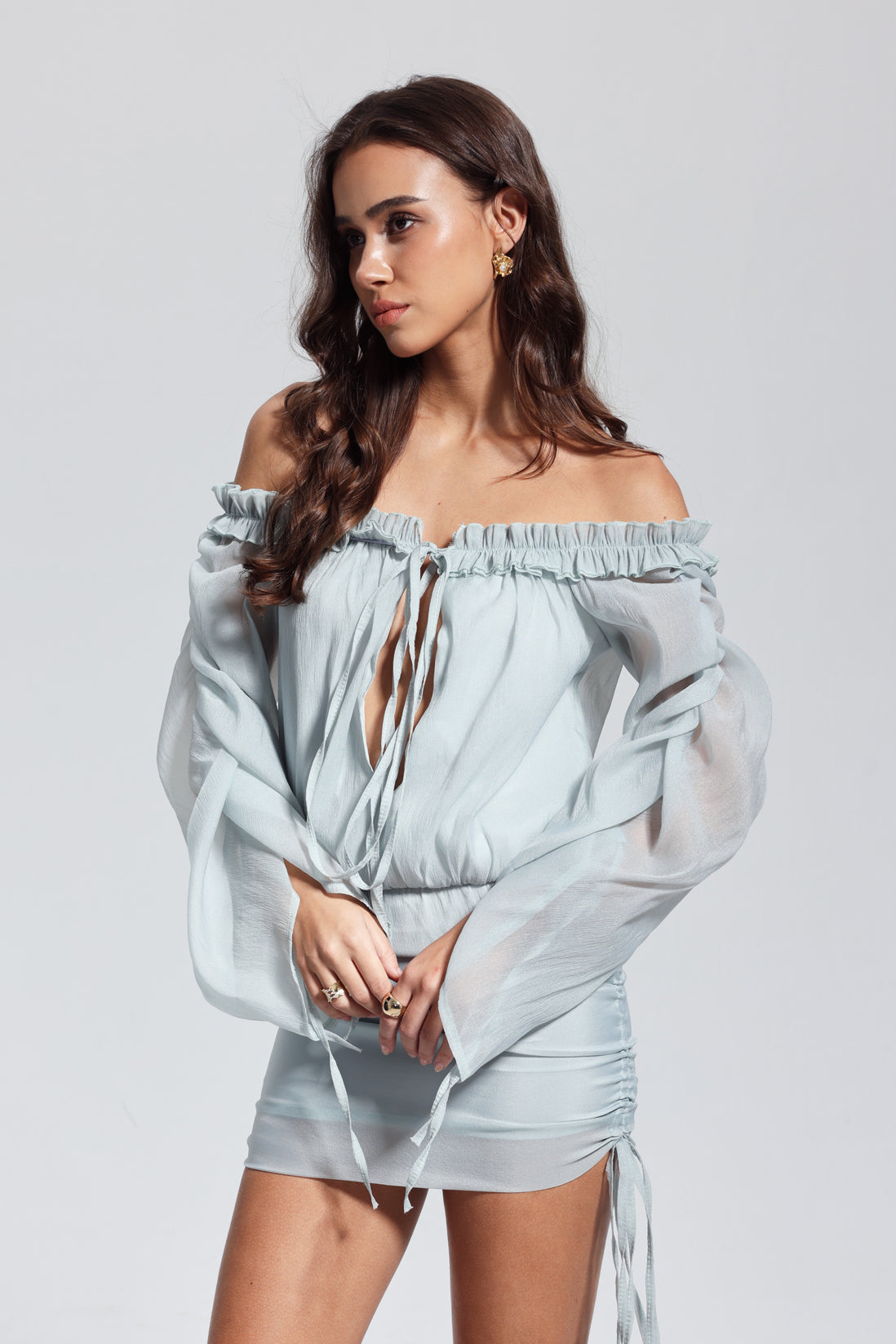 Isadora File Backless Lace Mini Dress Blue