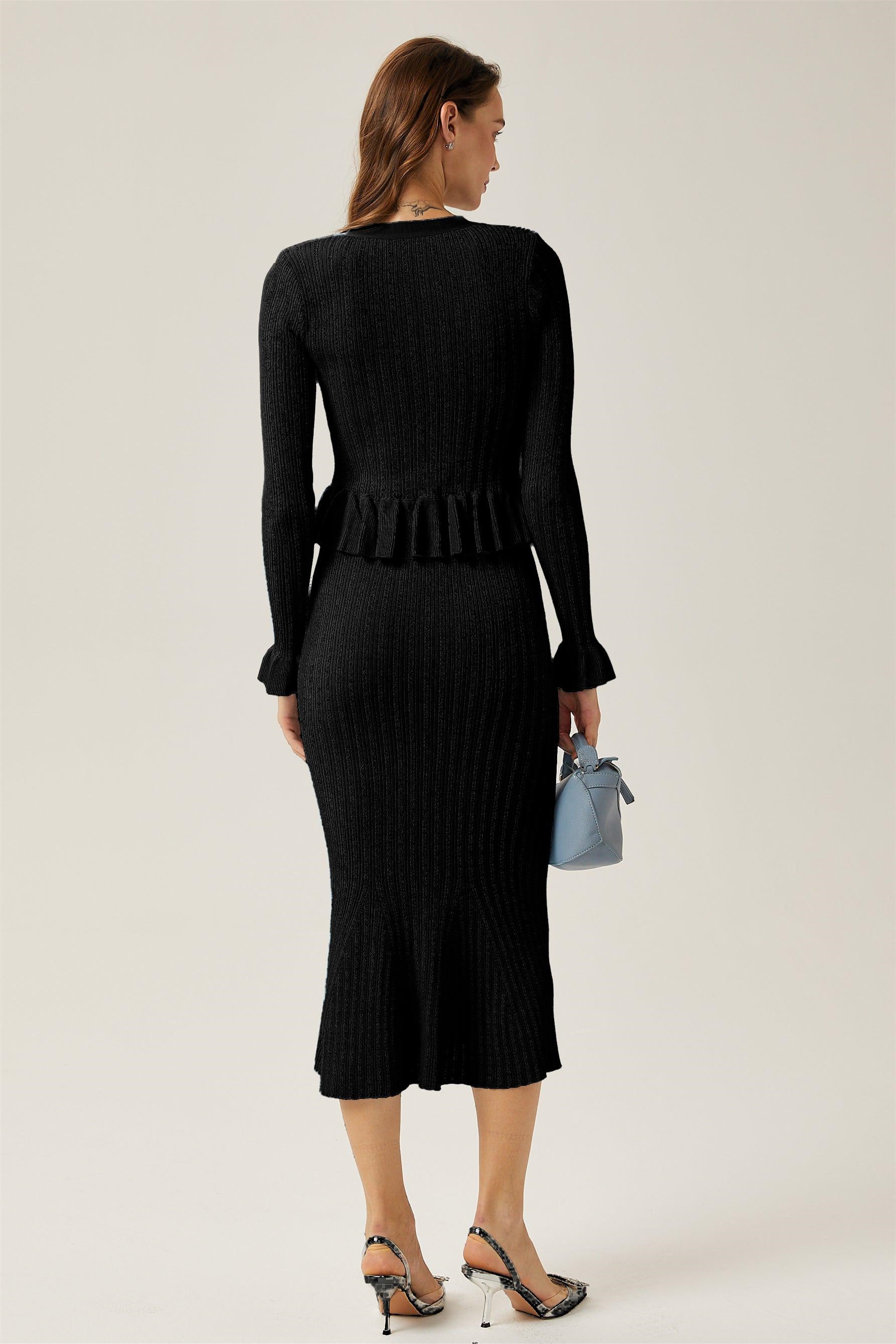 Miriam V-Neck Flared Knit Skirt Set