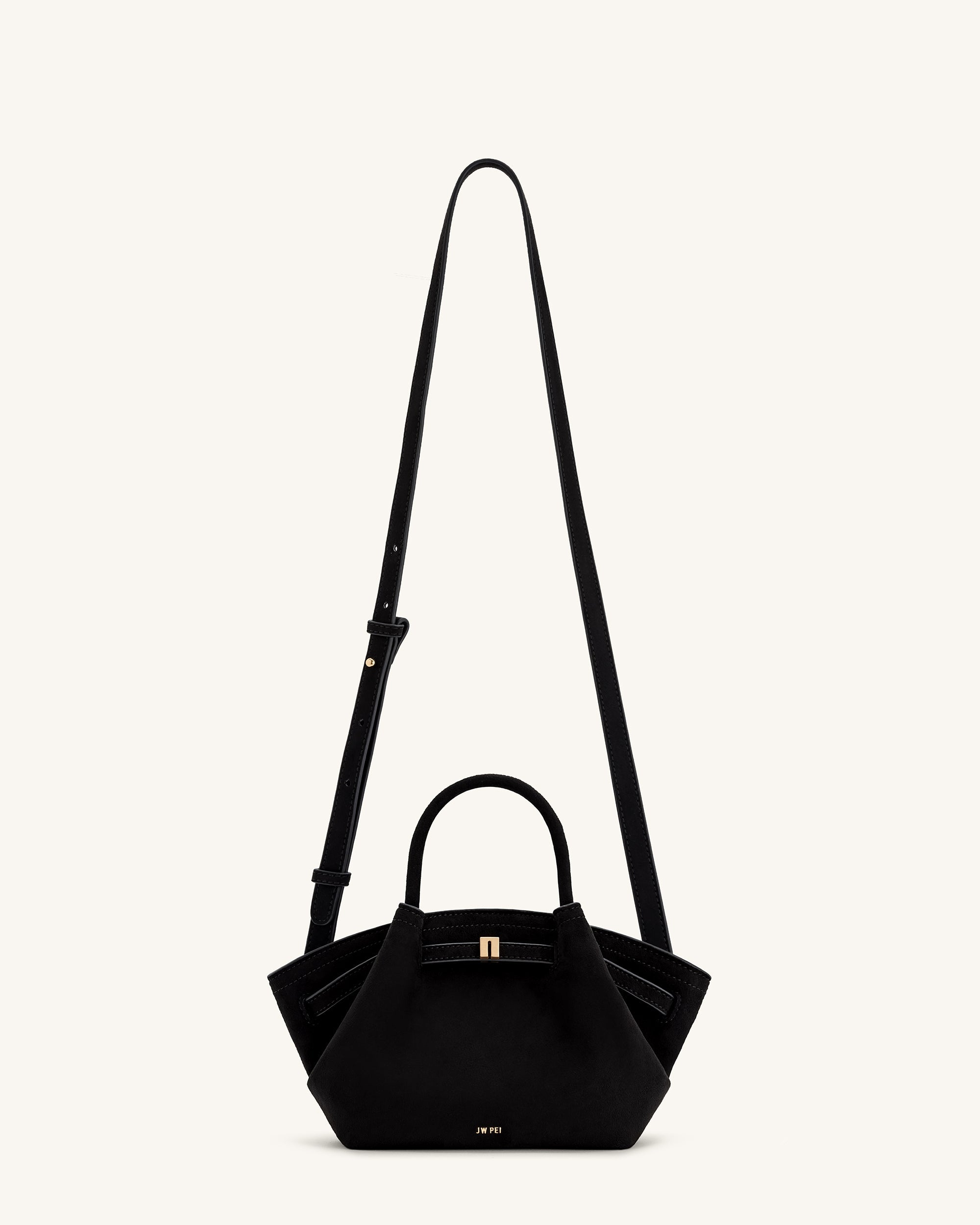 Hana Mini Suni Süet Tote Çanta – Siyah, Çapraz Askılı ve El Çantası