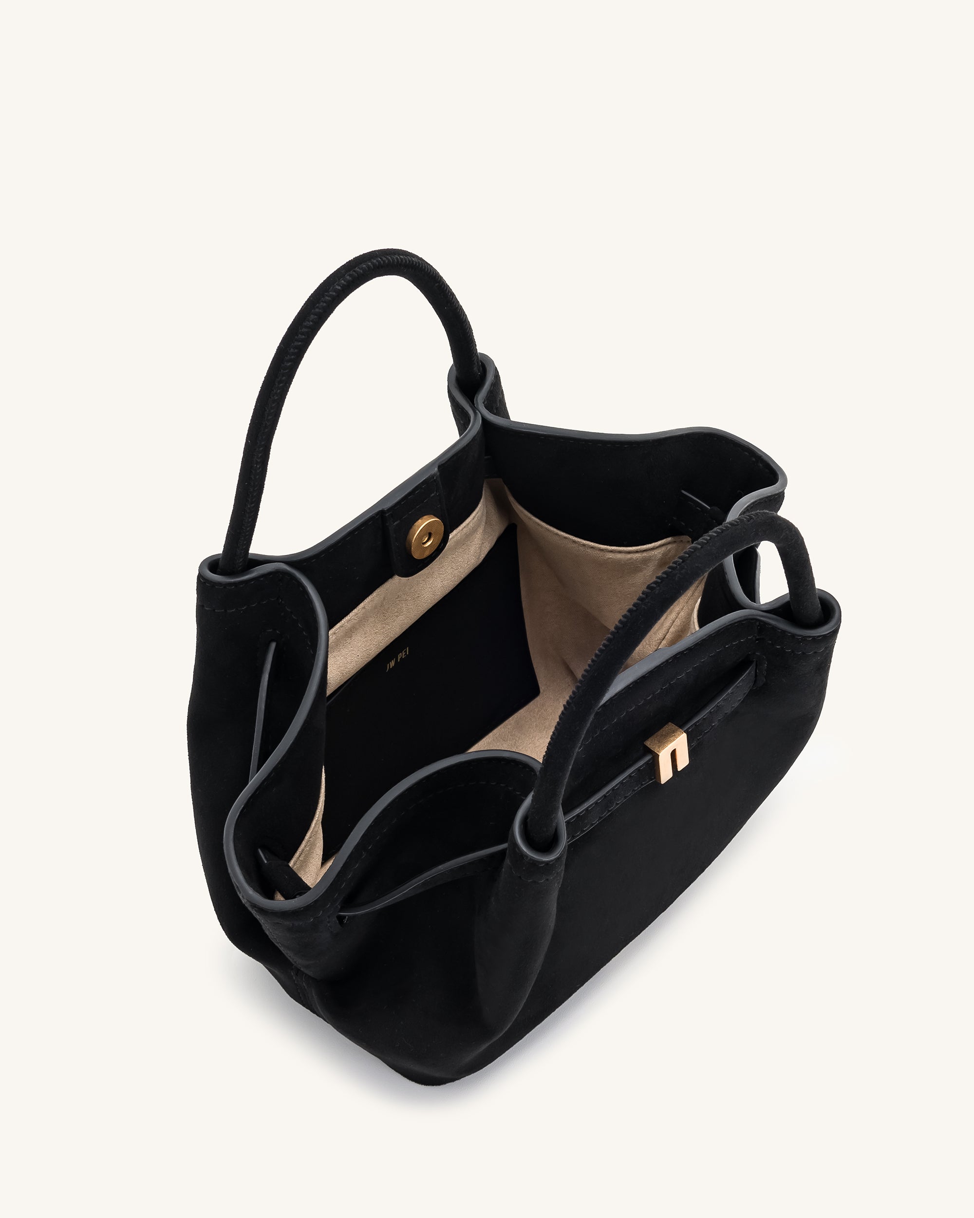 Hana Mini Suni Süet Tote Çanta – Siyah, Çapraz Askılı ve El Çantası