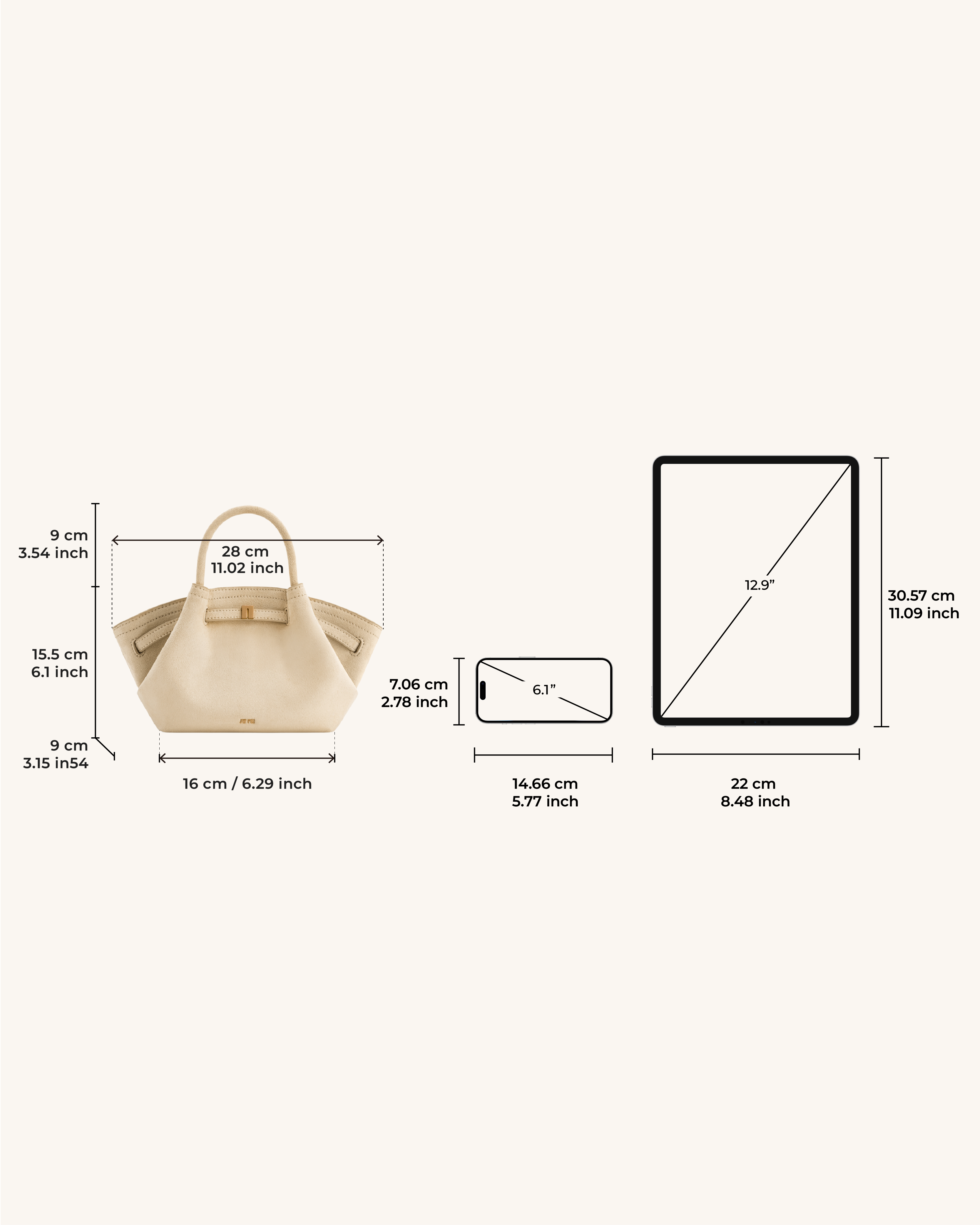Hana Mini Faux Suede Tote Bag – Off-White, Crossbody and Handbag 