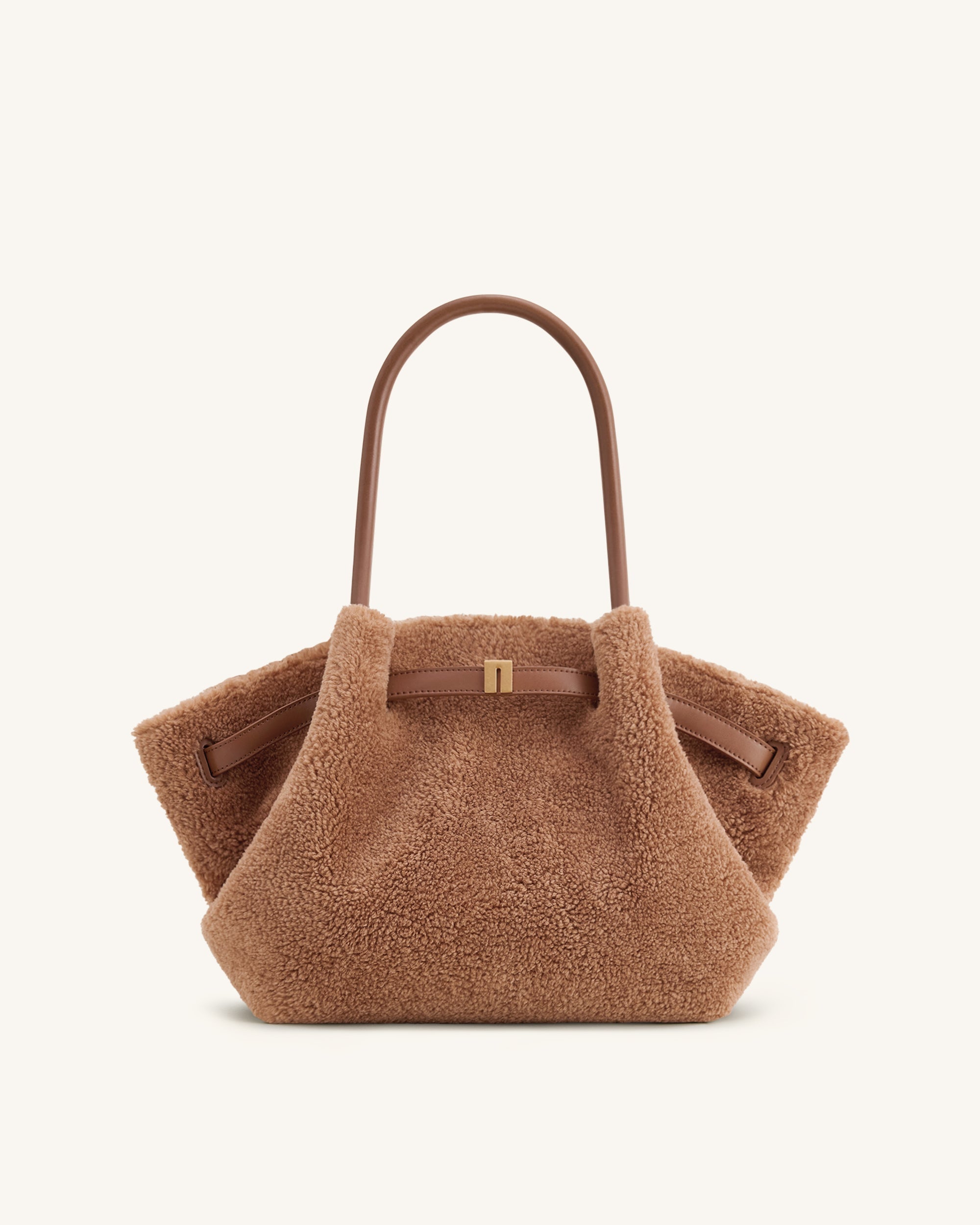 Hana Medium Size Faux Fur Tote Bag – Coffee Brown, Shoulder and Handbag