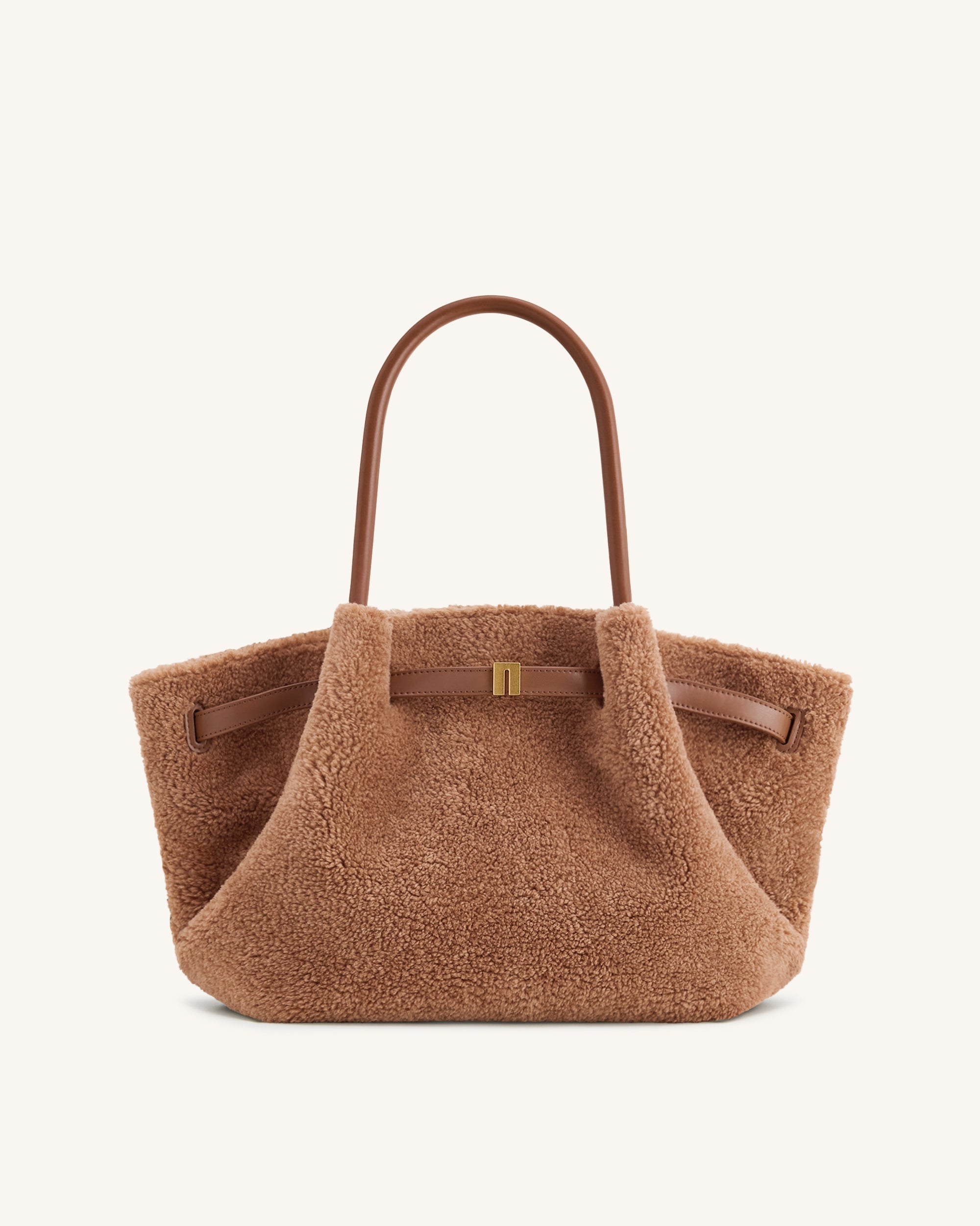 Hana Medium Size Faux Fur Tote Bag – Coffee Brown, Shoulder and Handbag