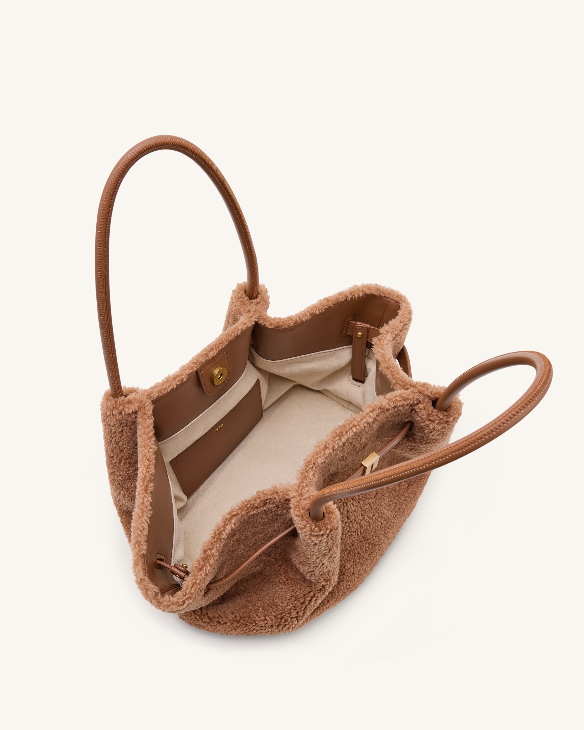 Hana Medium Size Faux Fur Tote Bag – Coffee Brown, Shoulder and Handbag