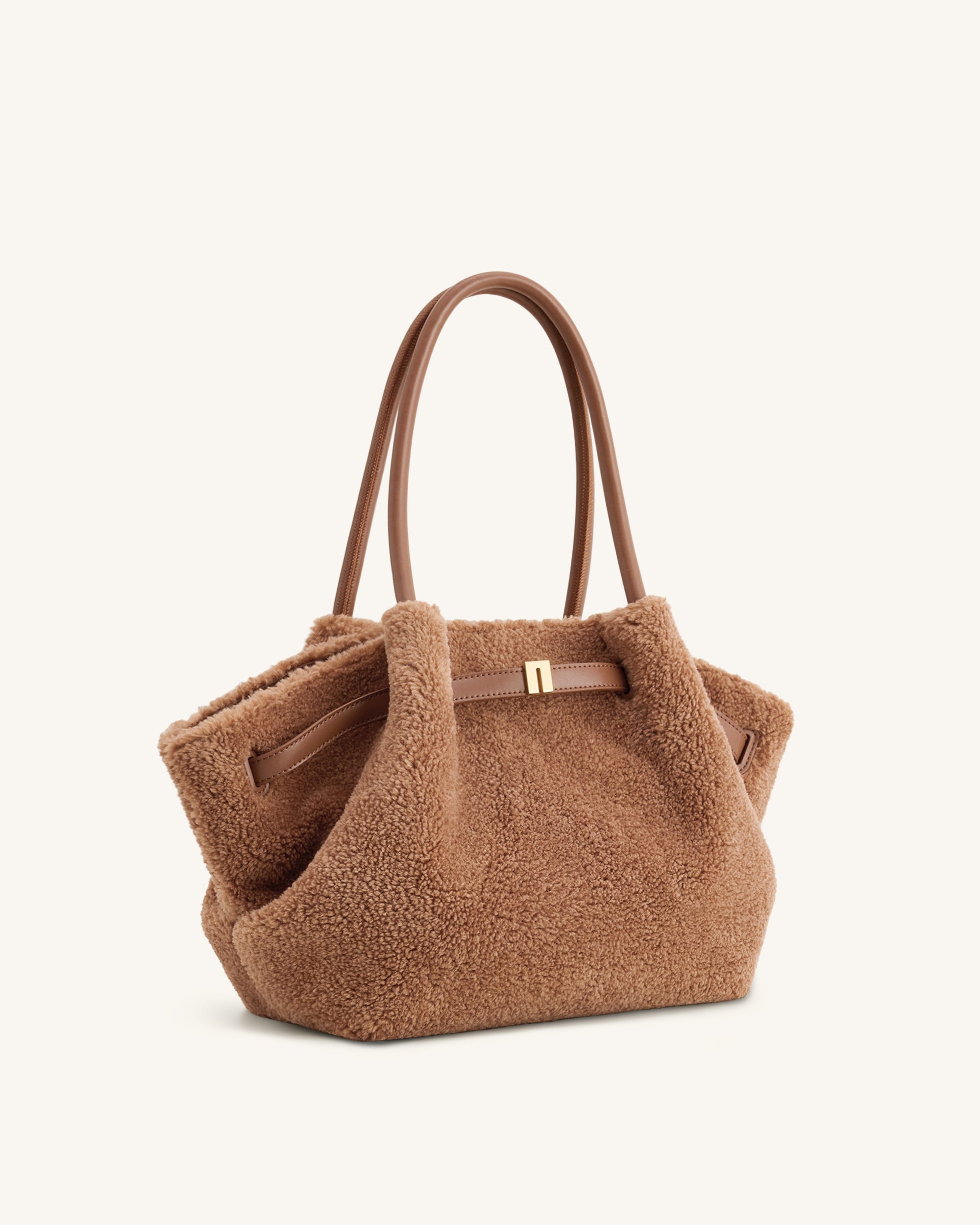 Hana Medium Size Faux Fur Tote Bag – Coffee Brown, Shoulder and Handbag