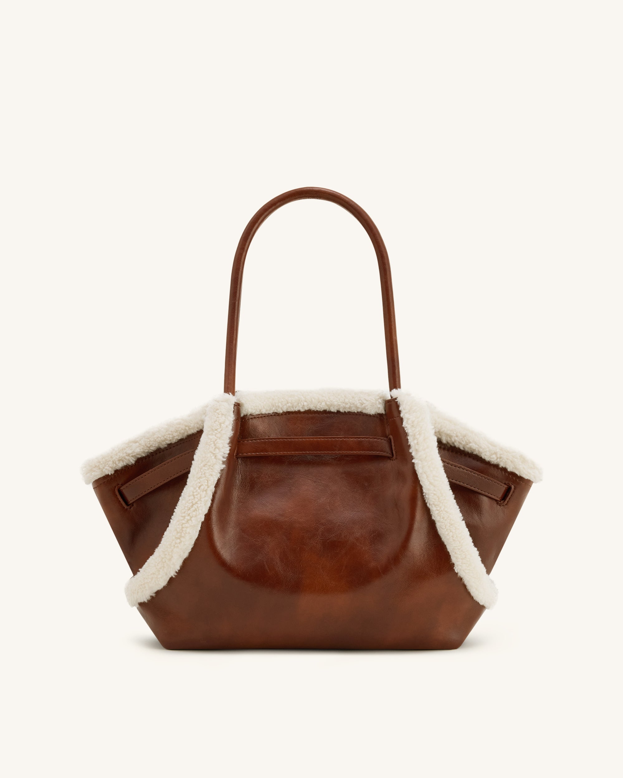 Hana Tragetasche mit Kunstfellbesatz, mittelgroß – Braun, Schulter- und Handtasche