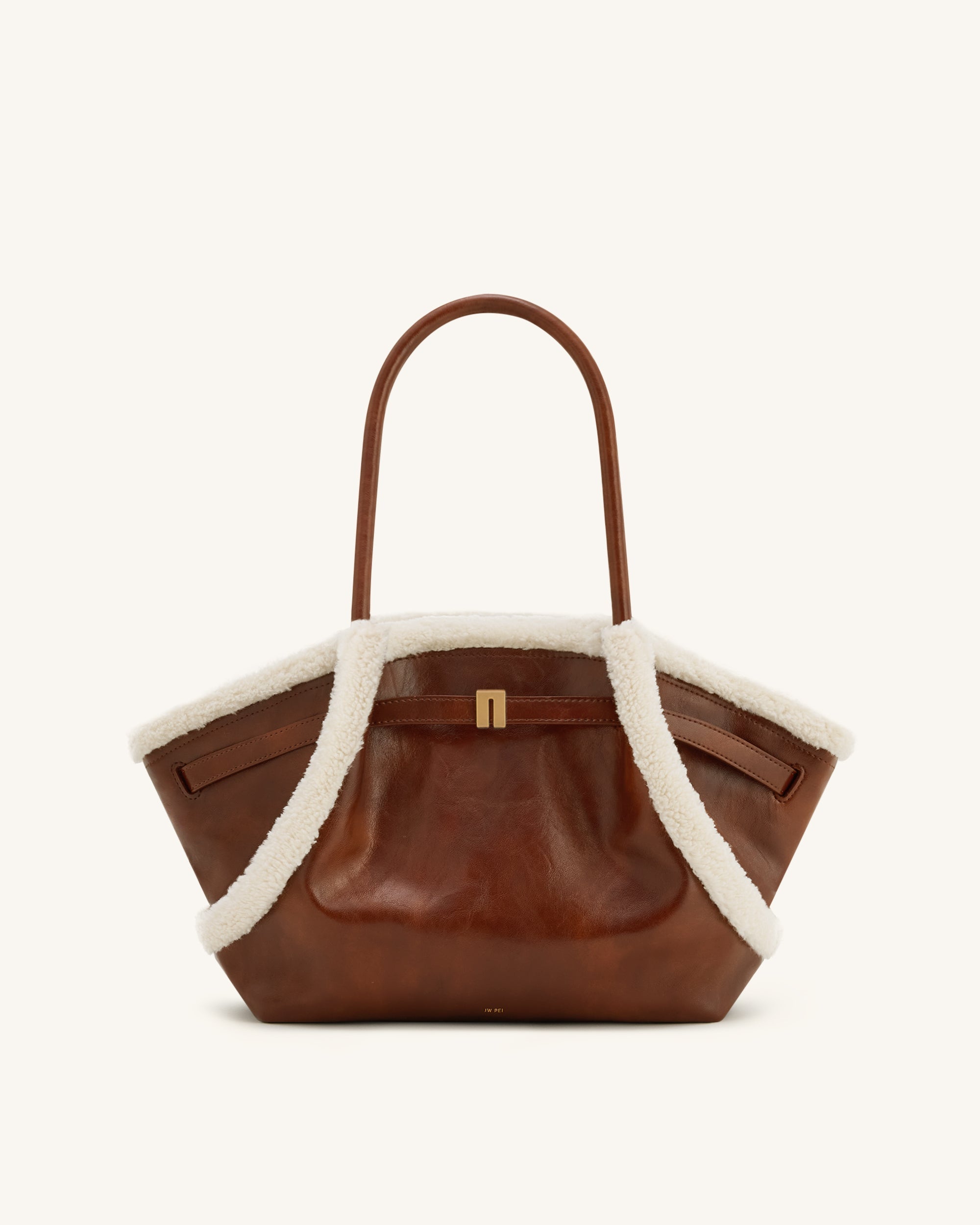 Hana Tragetasche mit Kunstfellbesatz, mittelgroß – Braun, Schulter- und Handtasche