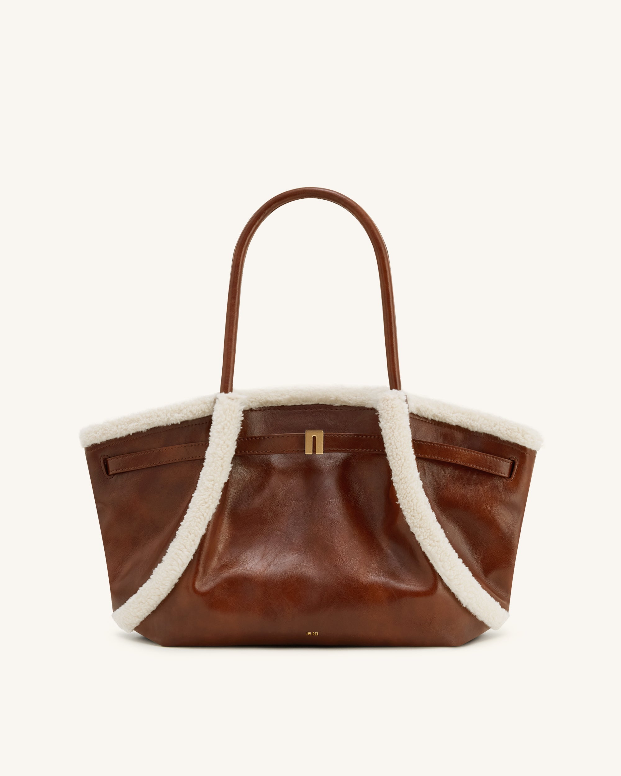 Hana Tragetasche mit Kunstfellbesatz, mittelgroß – Braun, Schulter- und Handtasche