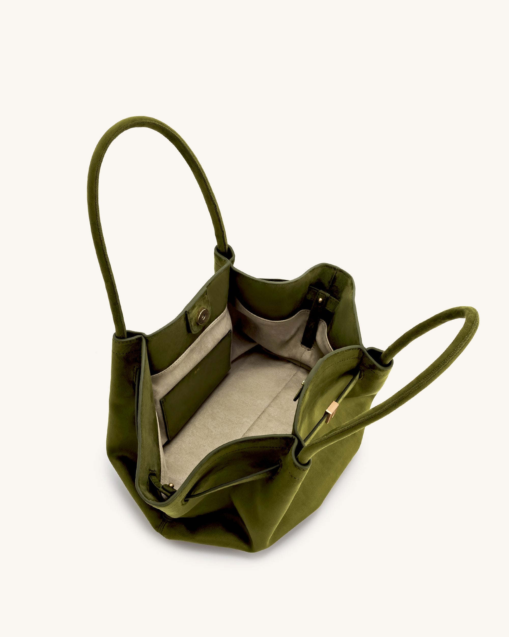 Hana Medium Size Faux Suede Tote Bag – Dark Olive Green, Shoulder