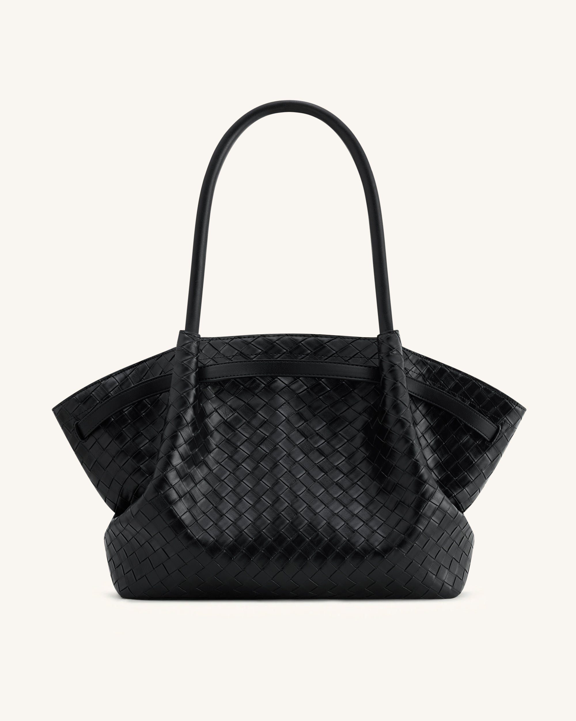 Hana Large Woven Textured Vegan Leather Tote Bag – Black, Shoulder and Handbag