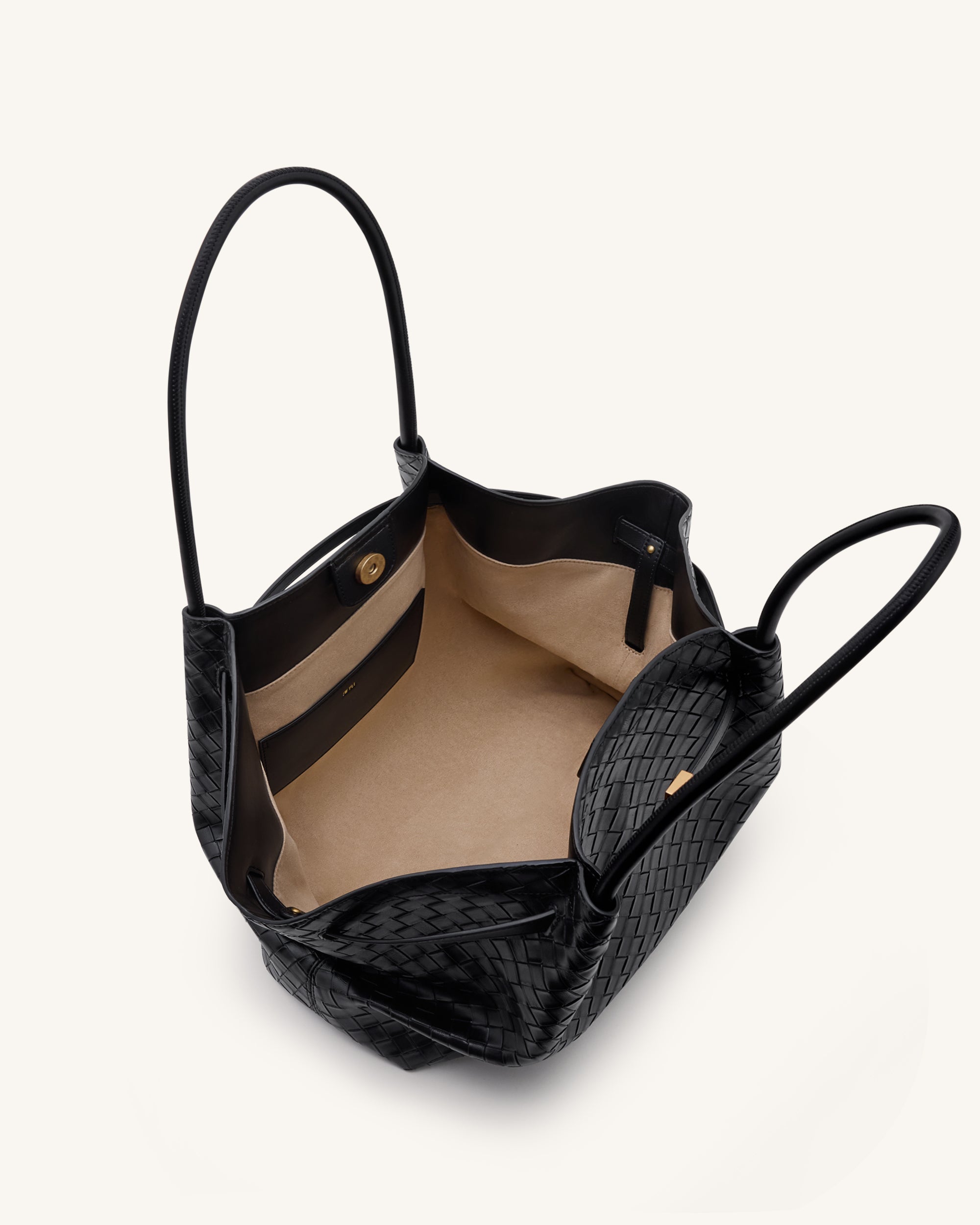 Hana Large Woven Textured Vegan Leather Tote Bag – Black, Shoulder and Handbag