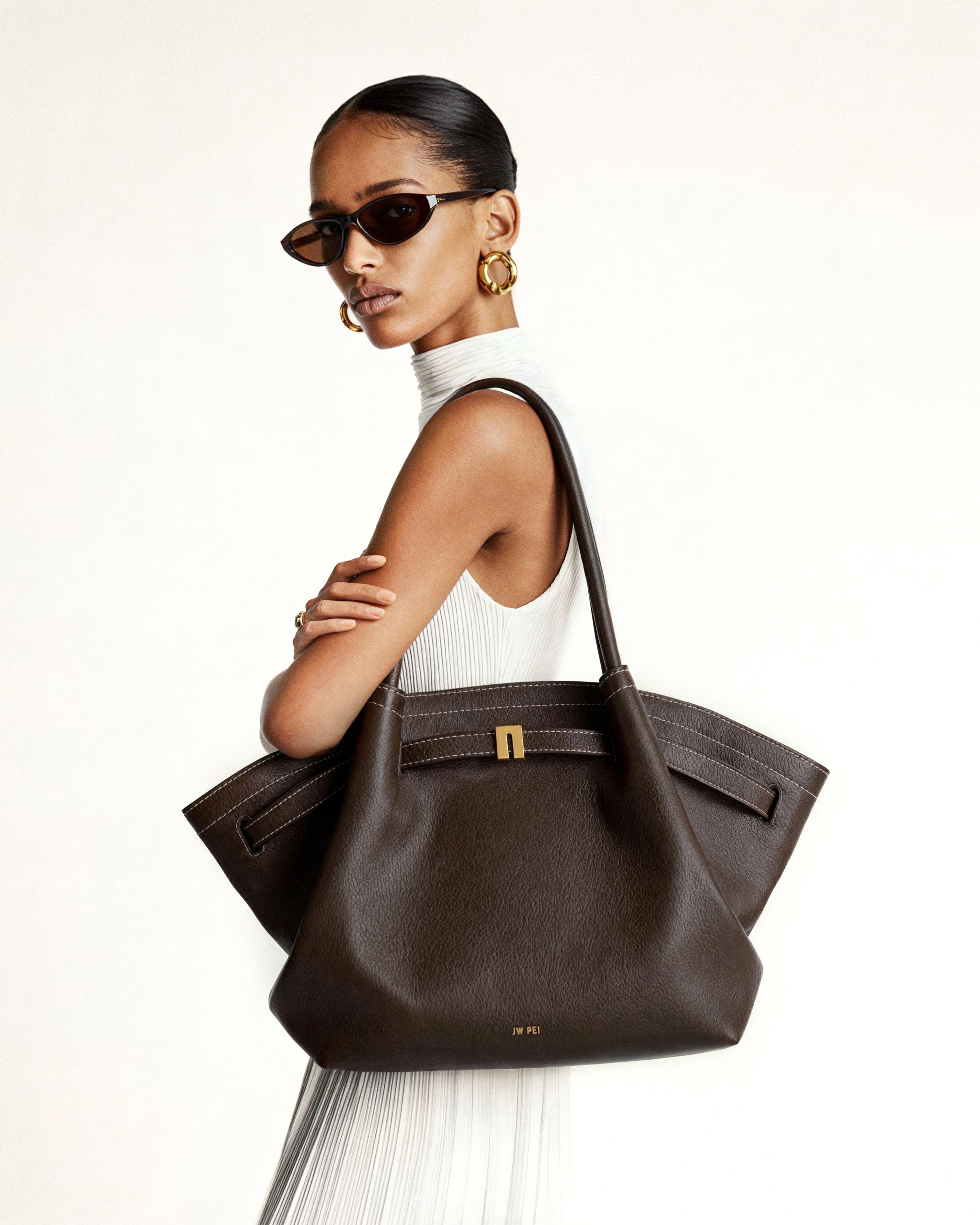 Hana Large Vegan Leather Tote Bag – Dark Brown, Shoulder and Handbag 