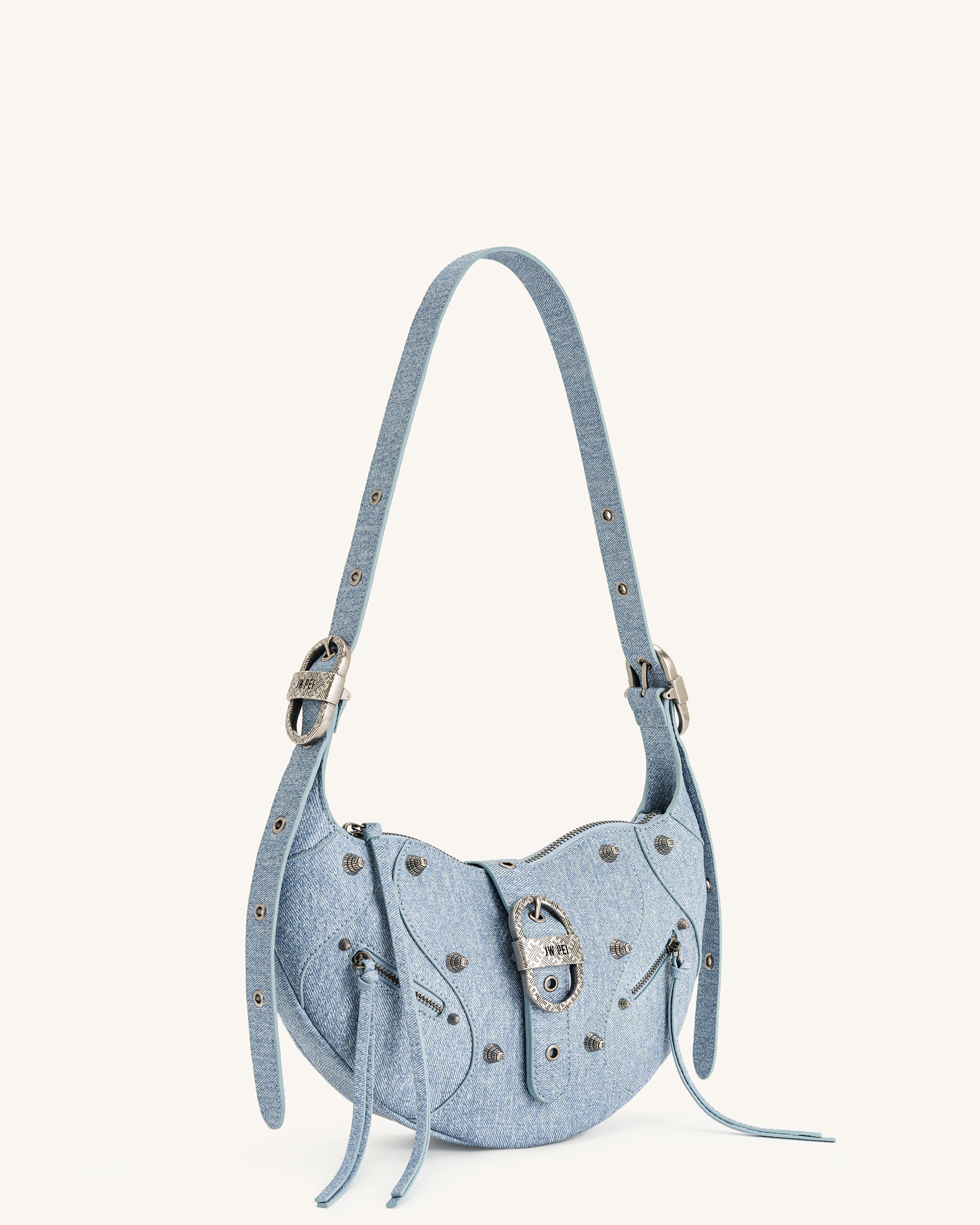 Kadın Tessa Denim Kabartmalı Omuz Çantası Mavi