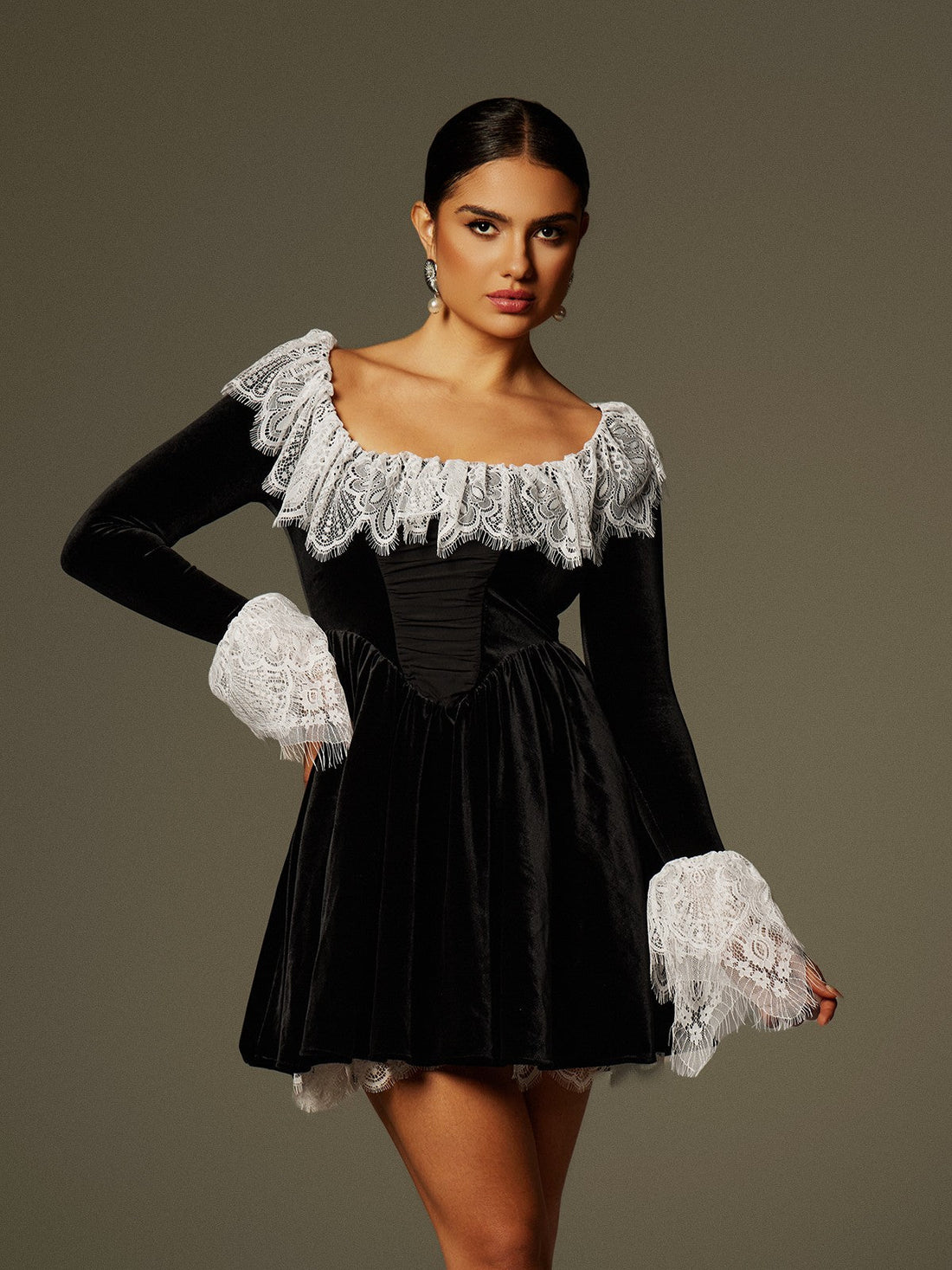 Jaxon Lace-Trimmed Velvet Mini Dress