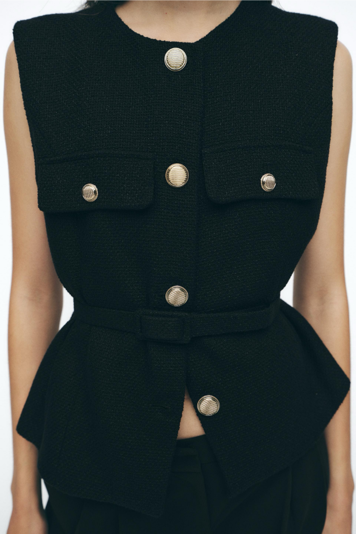 Carrie Tweed Belted Vest