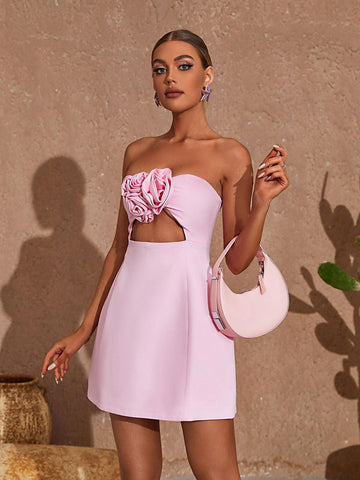 Kinsley trägerloses, tief ausgeschnittenes rosa Minikleid