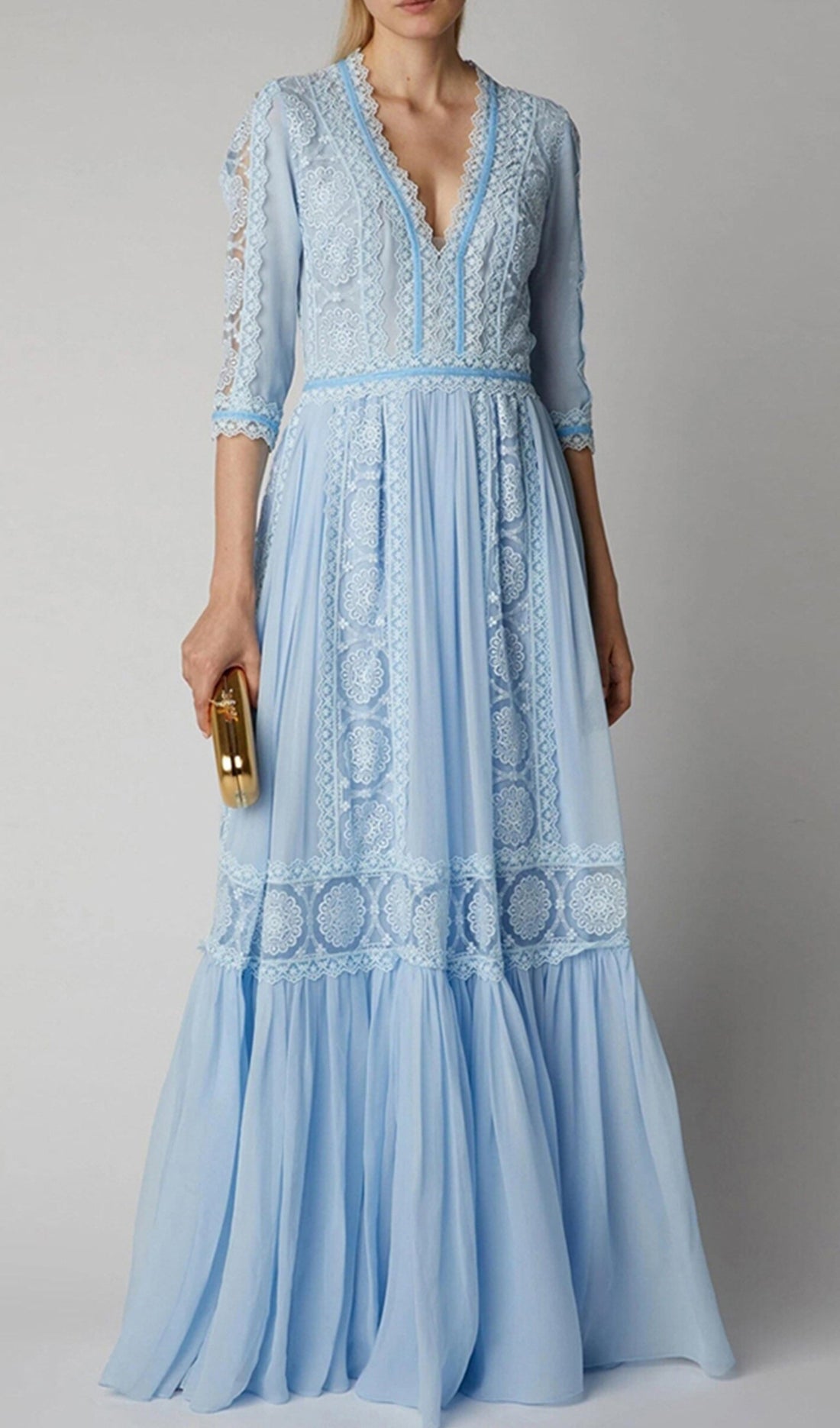 Maxikleid mit V-Ausschnitt und Häkelspitze