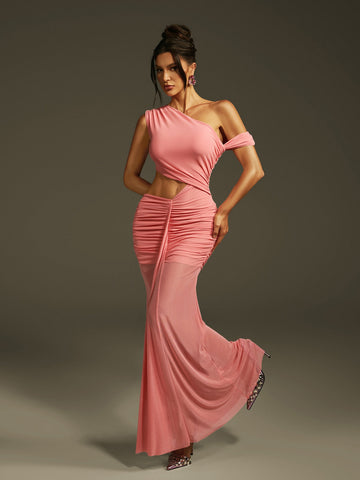 Lakia Maxikleid mit Cut-outs und Raffungen aus Mesh