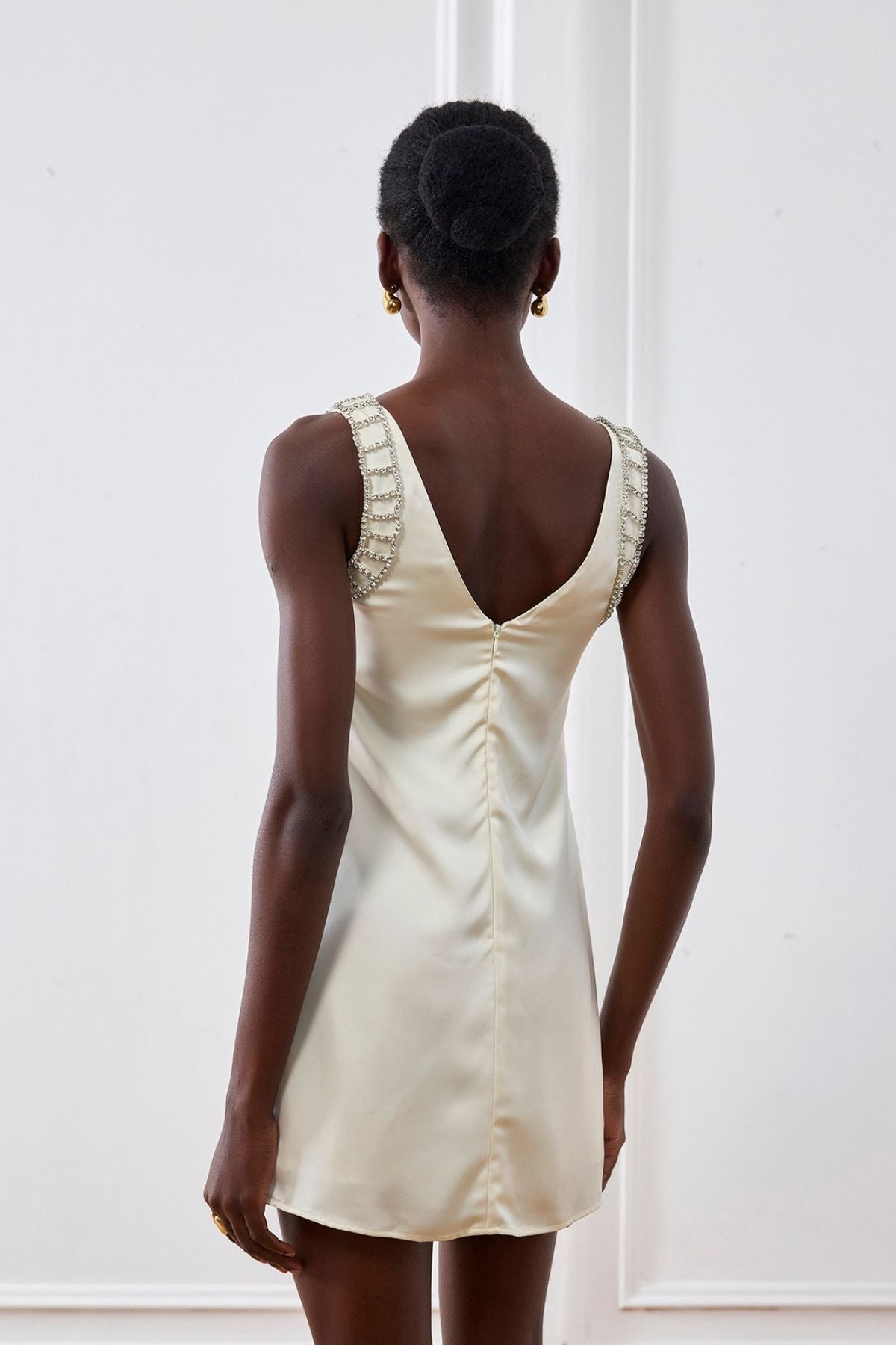 Ledini V-Neck Crystal Mini Dress White