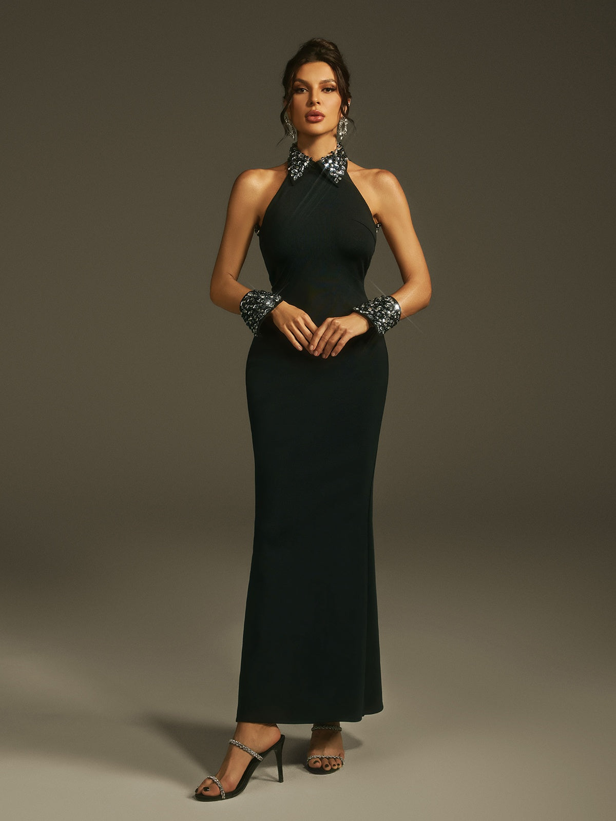 Leonius Halterneck Kristal Maxi Elbise