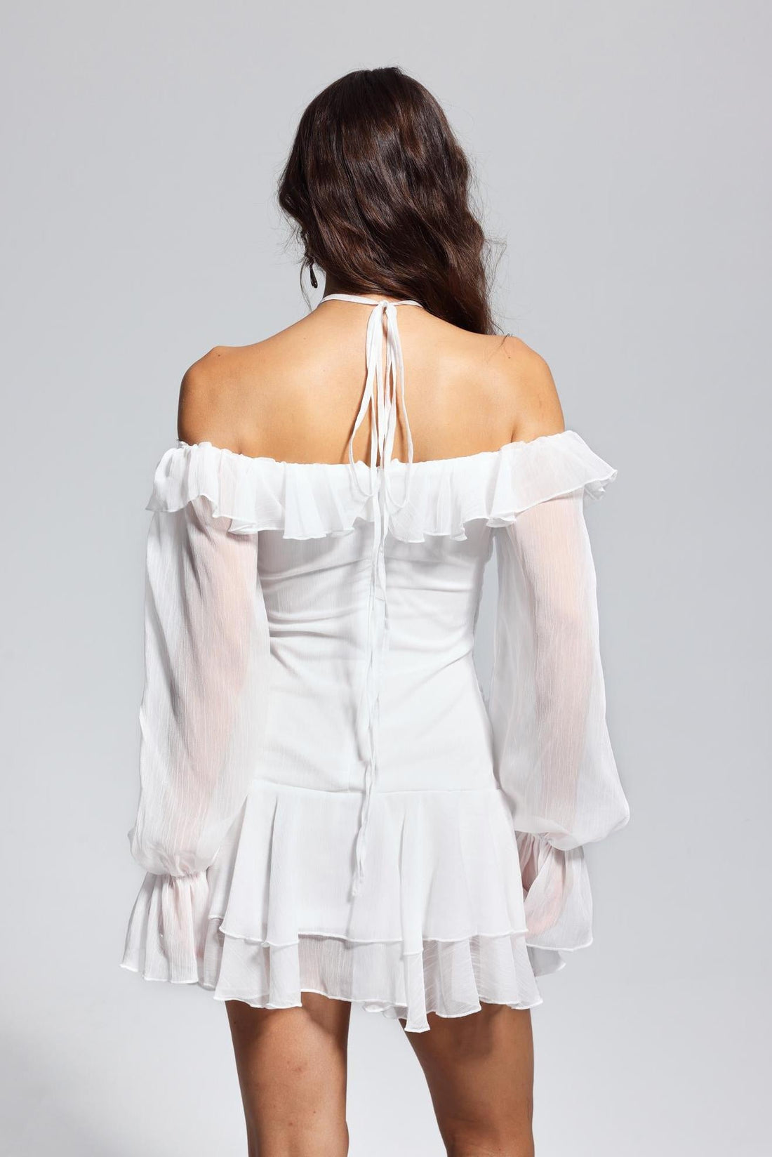 Liberty File Ruffled Asymmetrical Bow Mini Dress