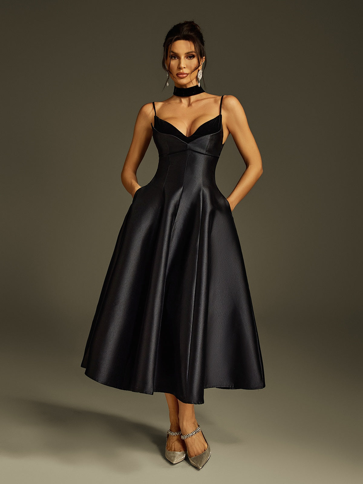 Lizina Saten Midi Elbise