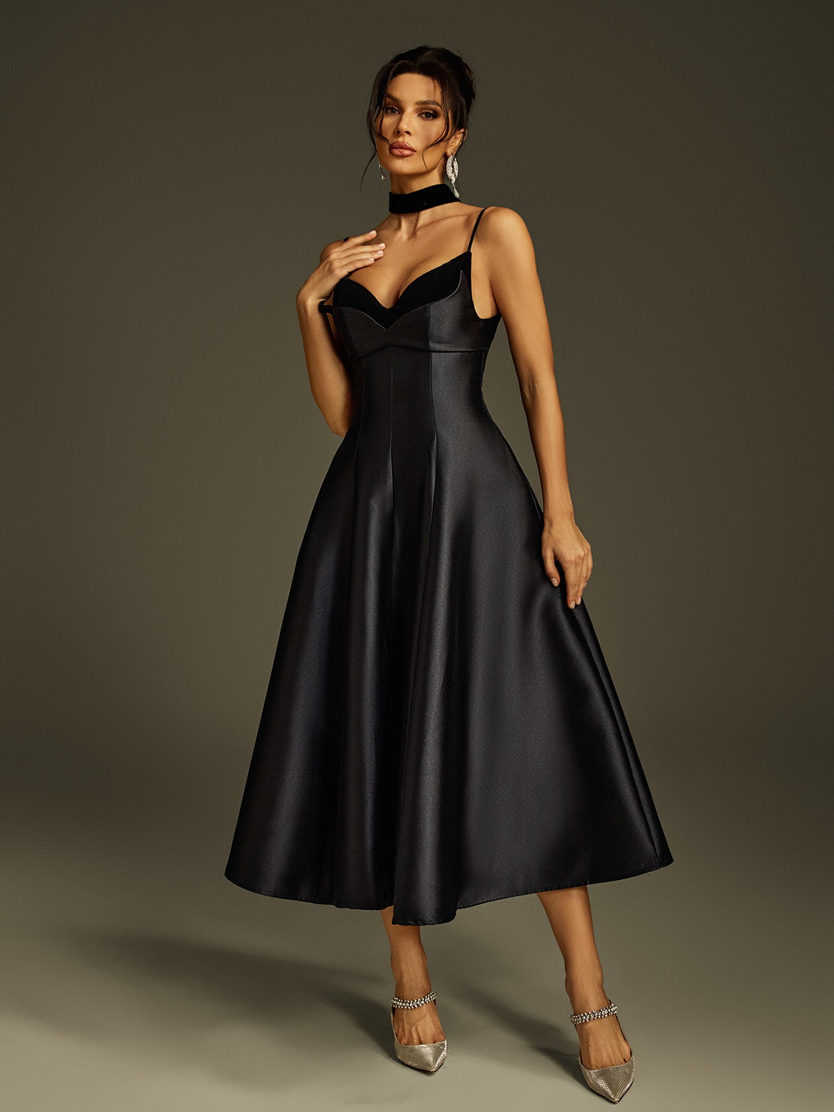 Lizina Saten Midi Elbise