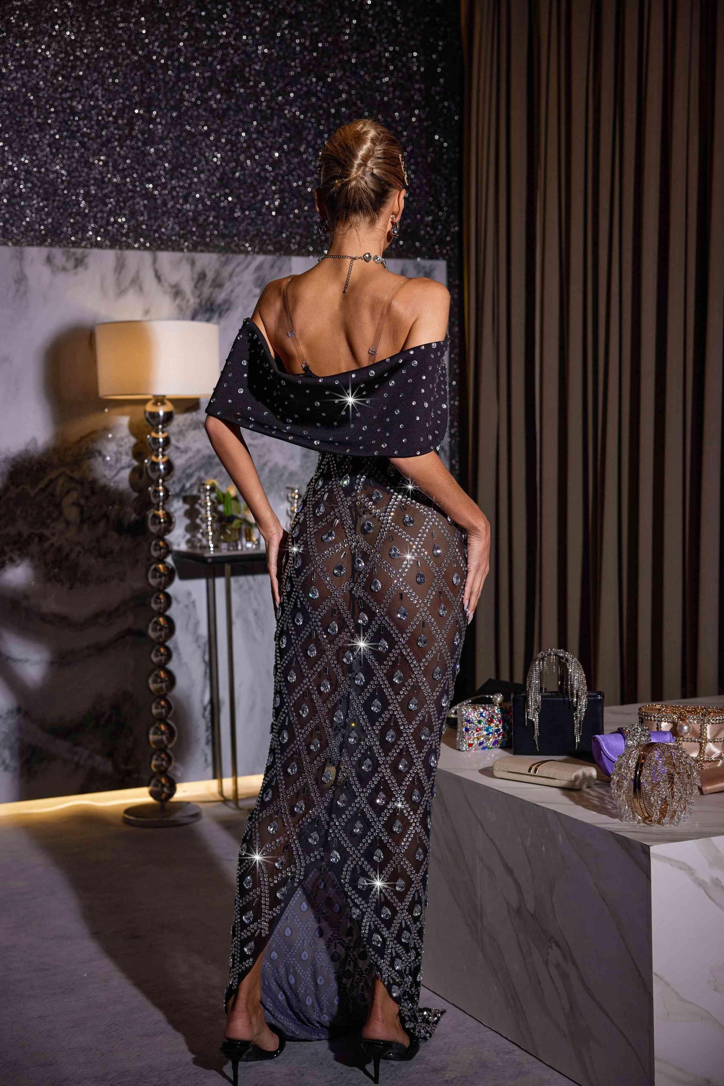 Lucca Strass-Mesh-Maxikleid