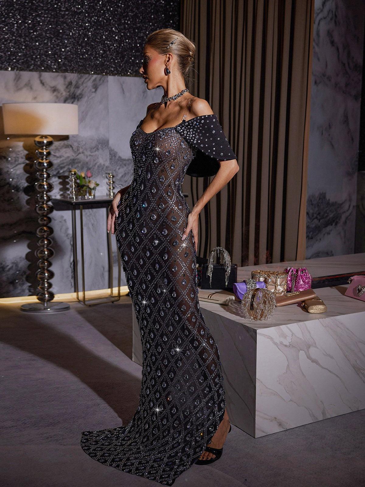 Lucca Strass-Mesh-Maxikleid